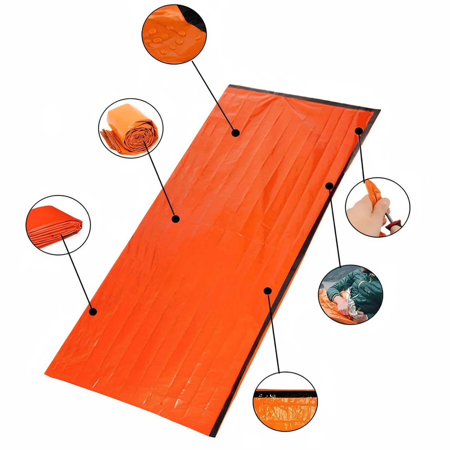 Couverture De Survie Sac De Couchage gros plan matière pliée - Orange Fluo - Vert
