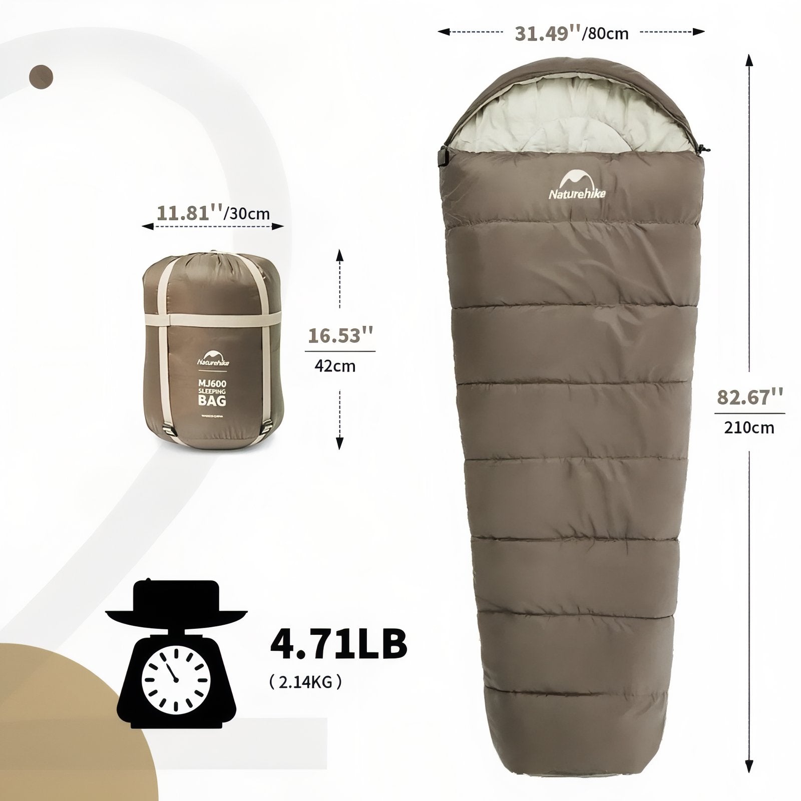 Sac De Couchage 4 Saisons Marron guide des dimensions - Marron