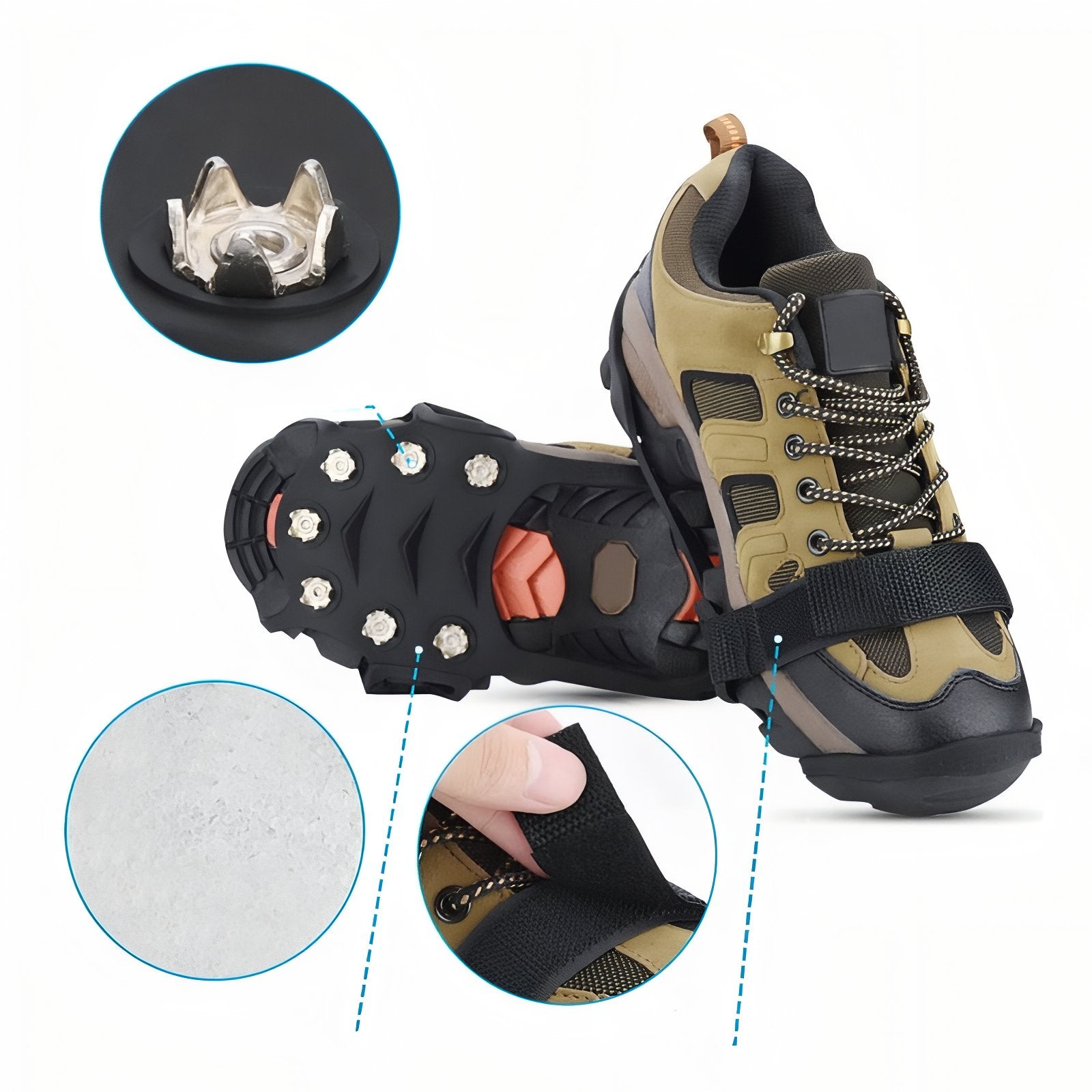 Crampons Anti-Glisse Randonnée 11 Dents gros plan semelle et attache - 31-36 - 36-39 - 39-46 - 46-48