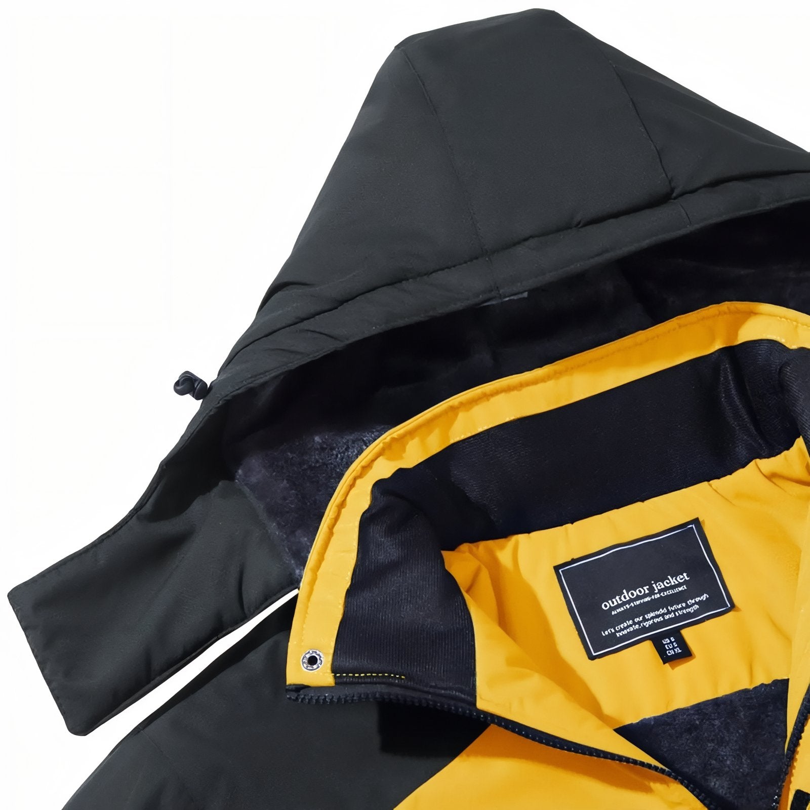 Veste Chaude Randonnée Homme gros plan intérieur capuche - Vert Fluo - Blanc - Bleu Marine - Rouge - Gris Anthracite - Bleu - Marron - Gris Clair - Noir - Noir et Gris - Beige - Vert Olive - Jaune - Vert Foncé