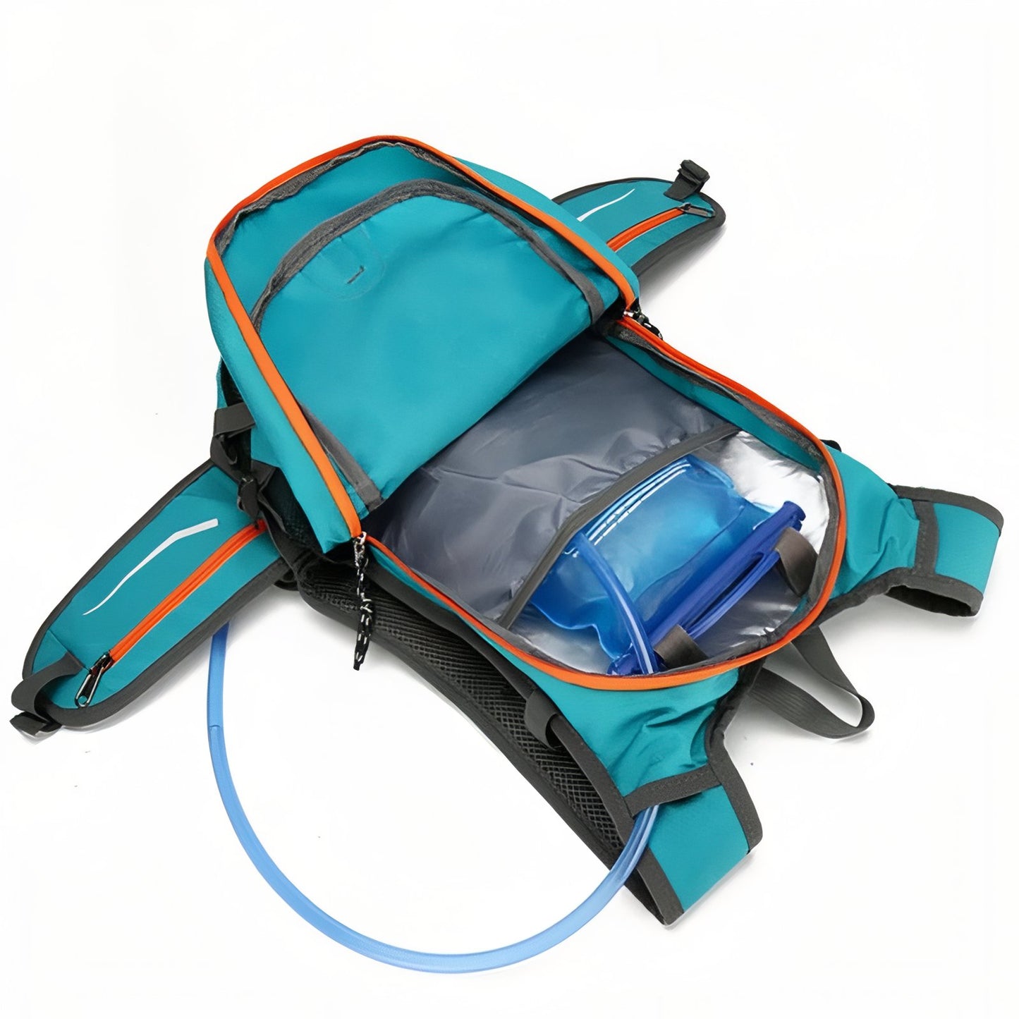 Sac à Dos Randonnée Avec Trou Pour Poche À Eau compartiment ouvert - Turquoise et Orange - Bleu Marine et Rouge - Noir et Bleu