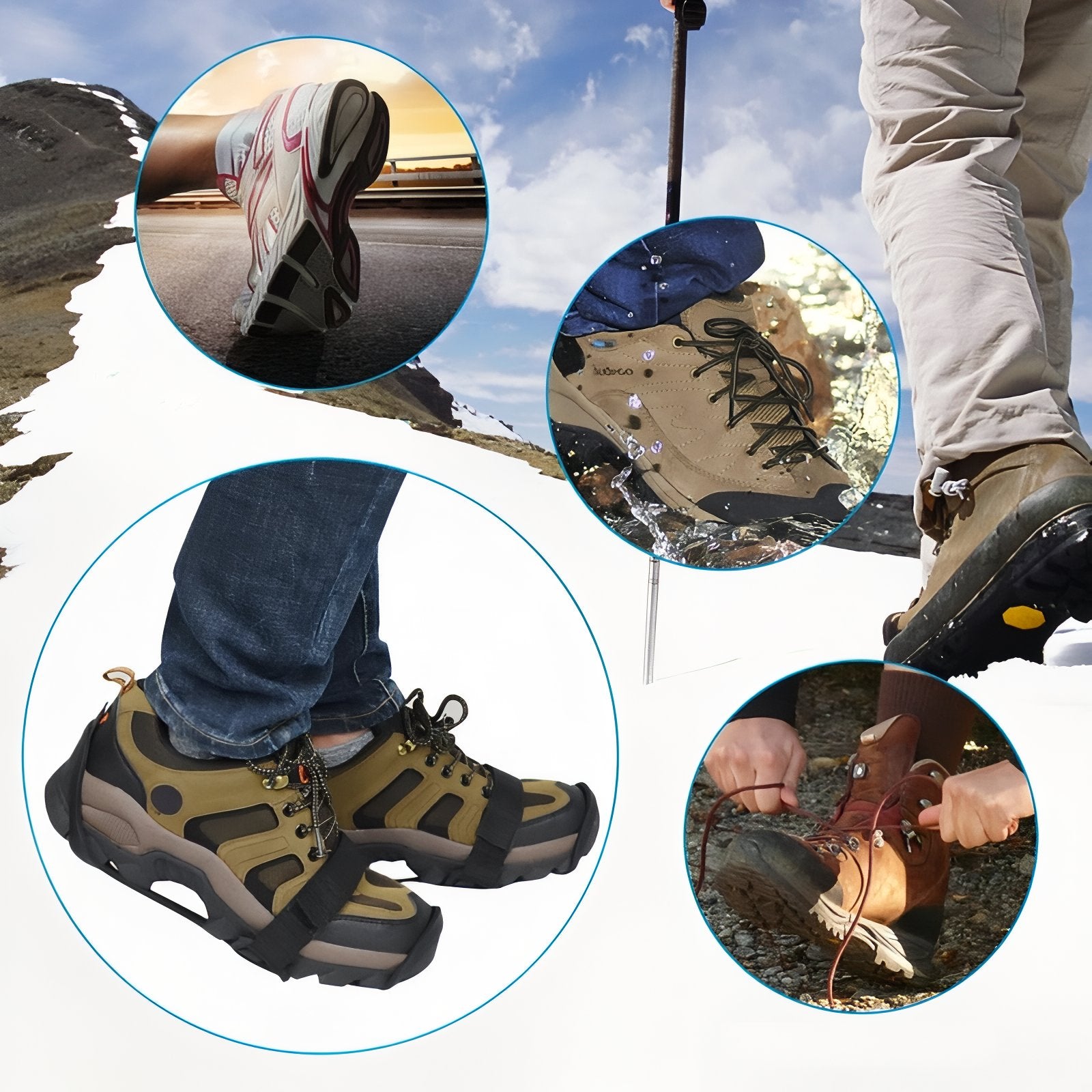Crampons Anti-Glisse Randonnée 11 Dents quatre modèles portés - 31-36 - 36-39 - 39-46 - 46-48