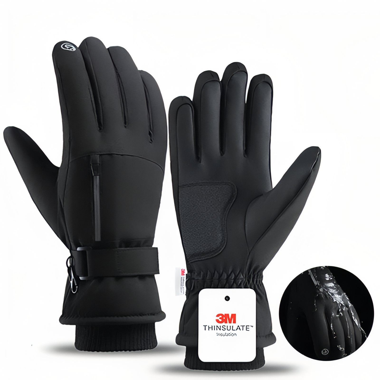 Gants Randonnée Grand Froid - Noir avec Poche