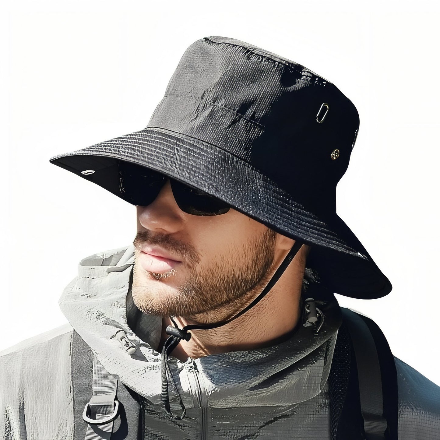 Bob Chapeau Randonnée Homme portée sur la tête - Beige Clair - Gris Foncé - Noir - Vert Olive
