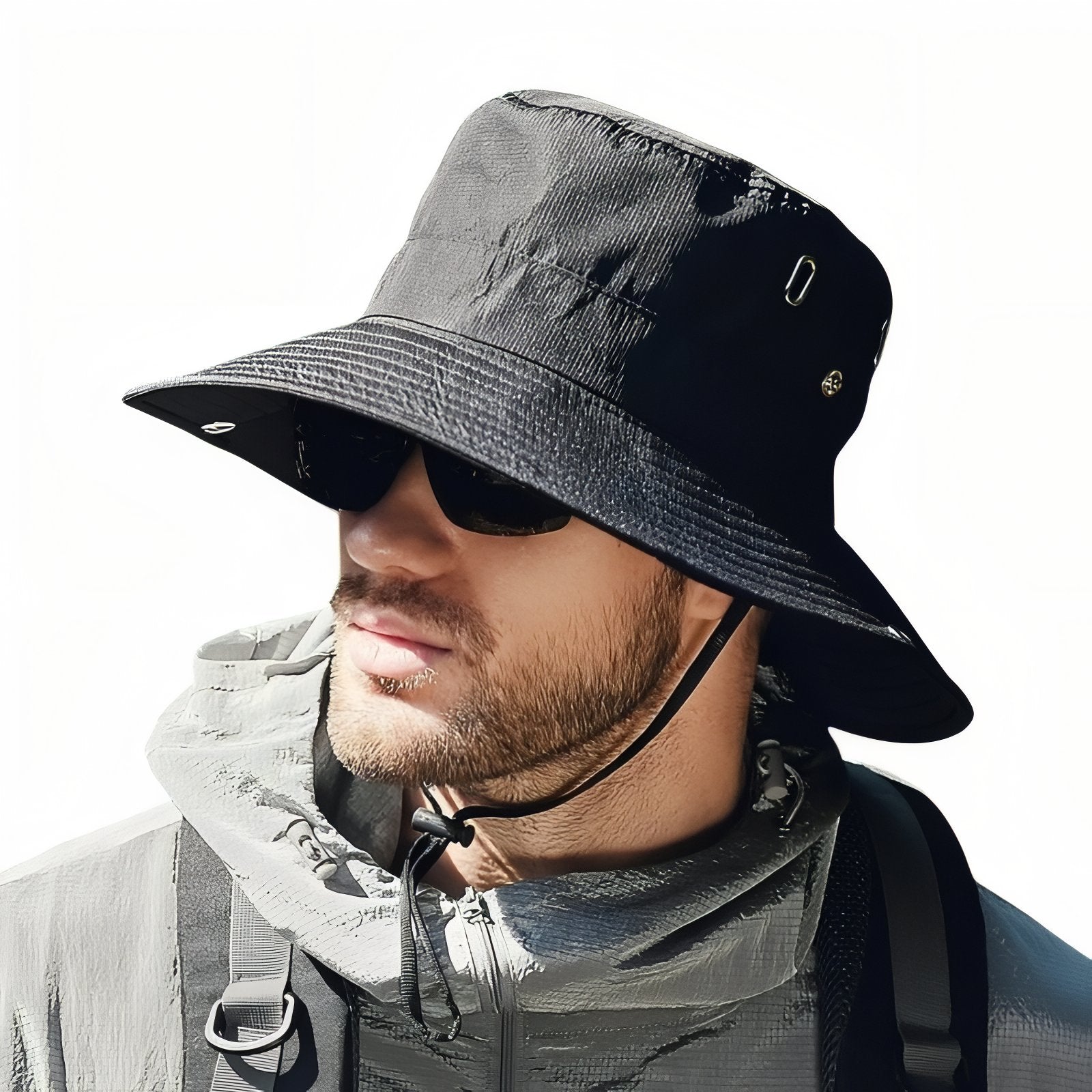 Bob Chapeau Randonnée Homme portée sur la tête - Beige Clair - Gris Foncé - Noir - Vert Olive