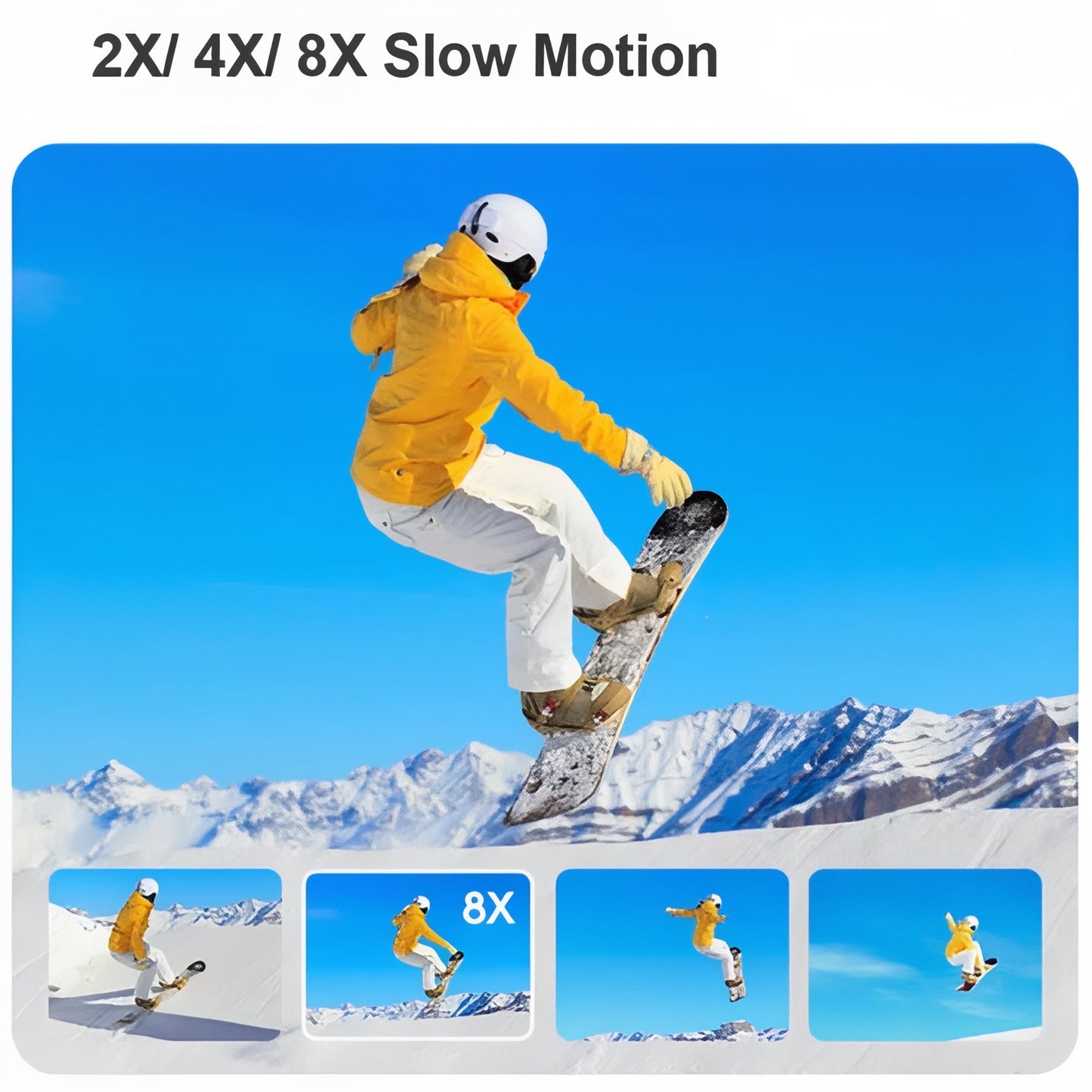 Mini Caméra Randonnée Tour De Tête 4K/30FPS mise en situation snowboard - Noir