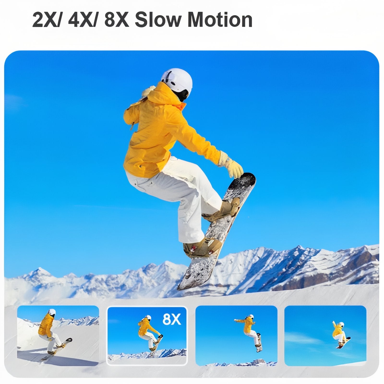 Mini Caméra Randonnée Tour De Tête 4K/30FPS mise en situation snowboard - Noir