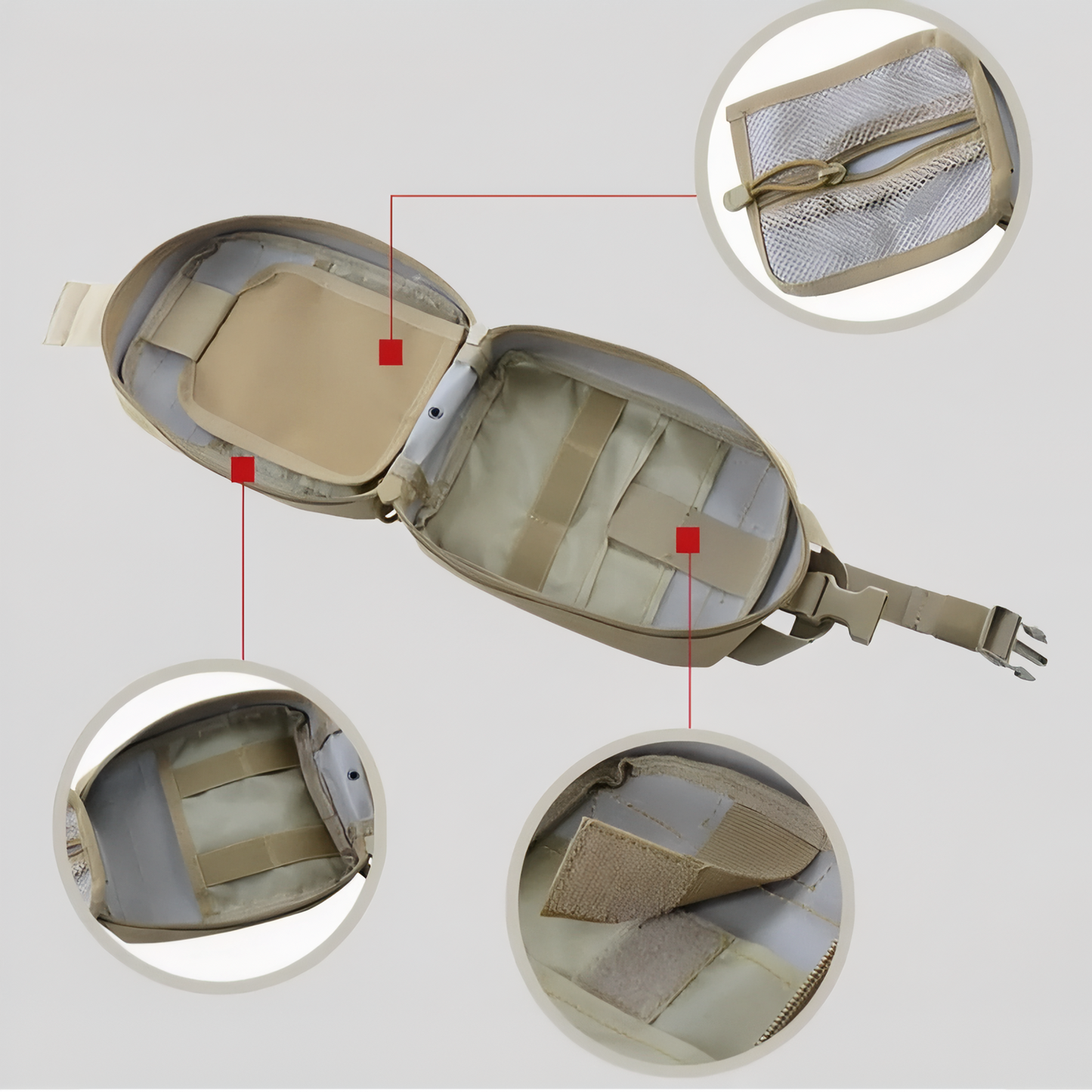 Trousse De Secours Tactique compartiment ouvert - Beige et Rouge - Vert Olive - Noir et Rouge - Rouge Éclatant