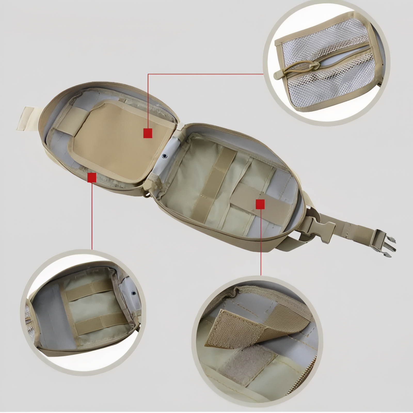 Trousse De Secours Tactique compartiment ouvert - Beige et Rouge - Vert Olive - Noir et Rouge - Rouge Éclatant