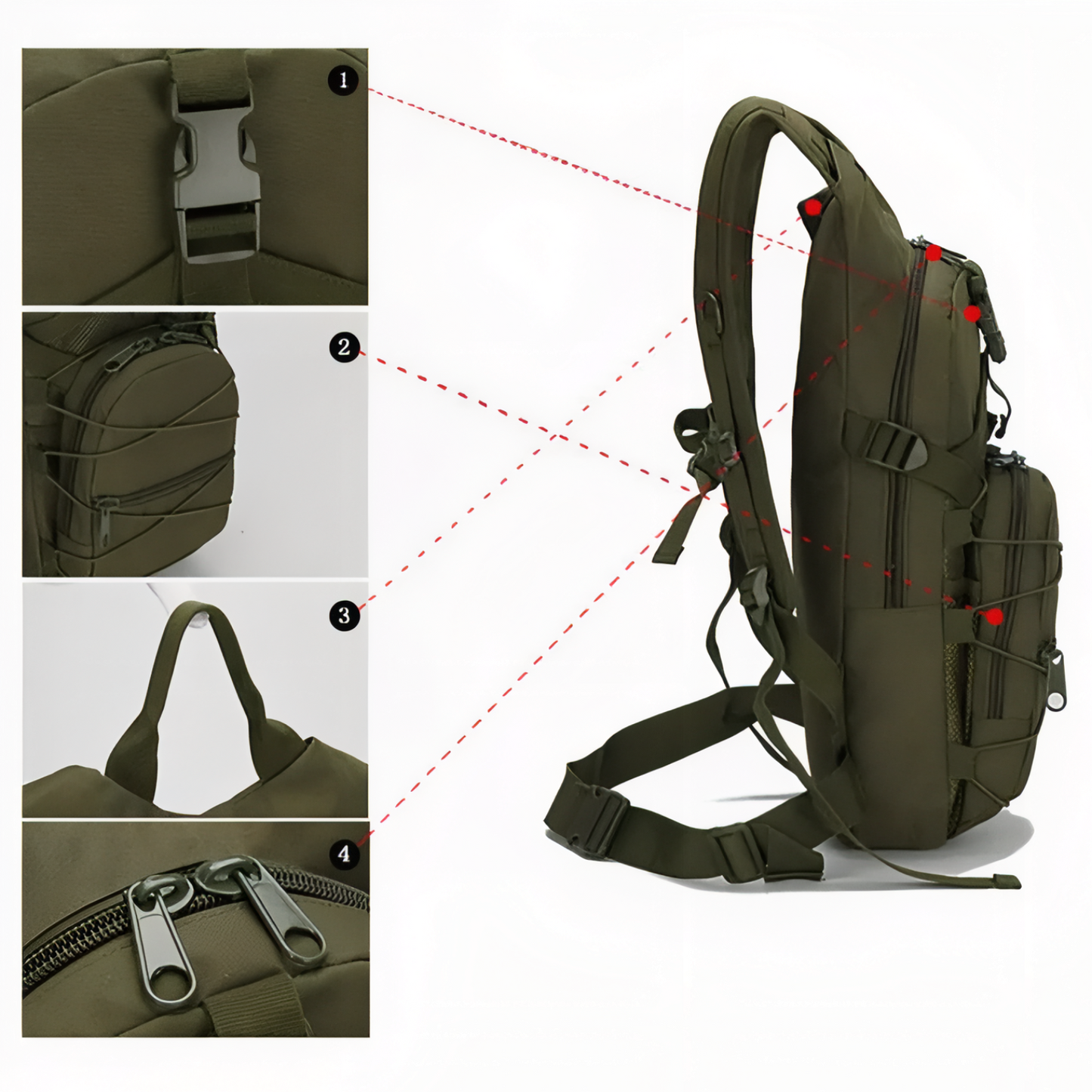 Sac à Dos Militaire 25 Litres détails des sangles - Vert Olive - Vert Camouflage - Gris Camouflage - Olive Camouflage - Noir