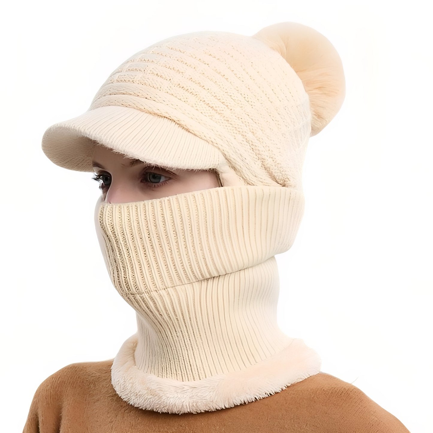 Bonnet Casquette Echarpe - Beige Crème - 56-60cm