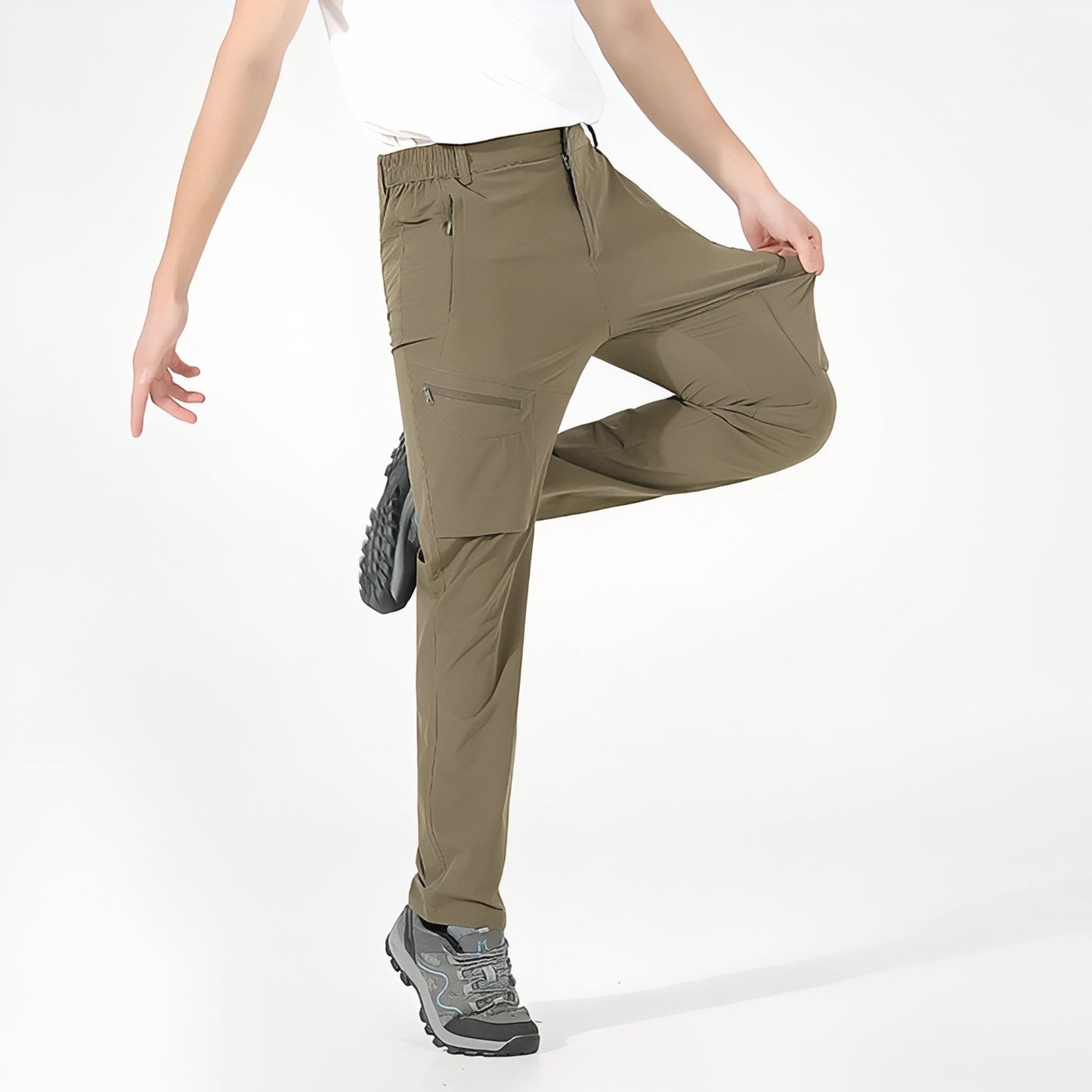 Pantalon Homme Randonnée Été portée à la jambe - Olive - Beige Clair - Noir - Gris Clair