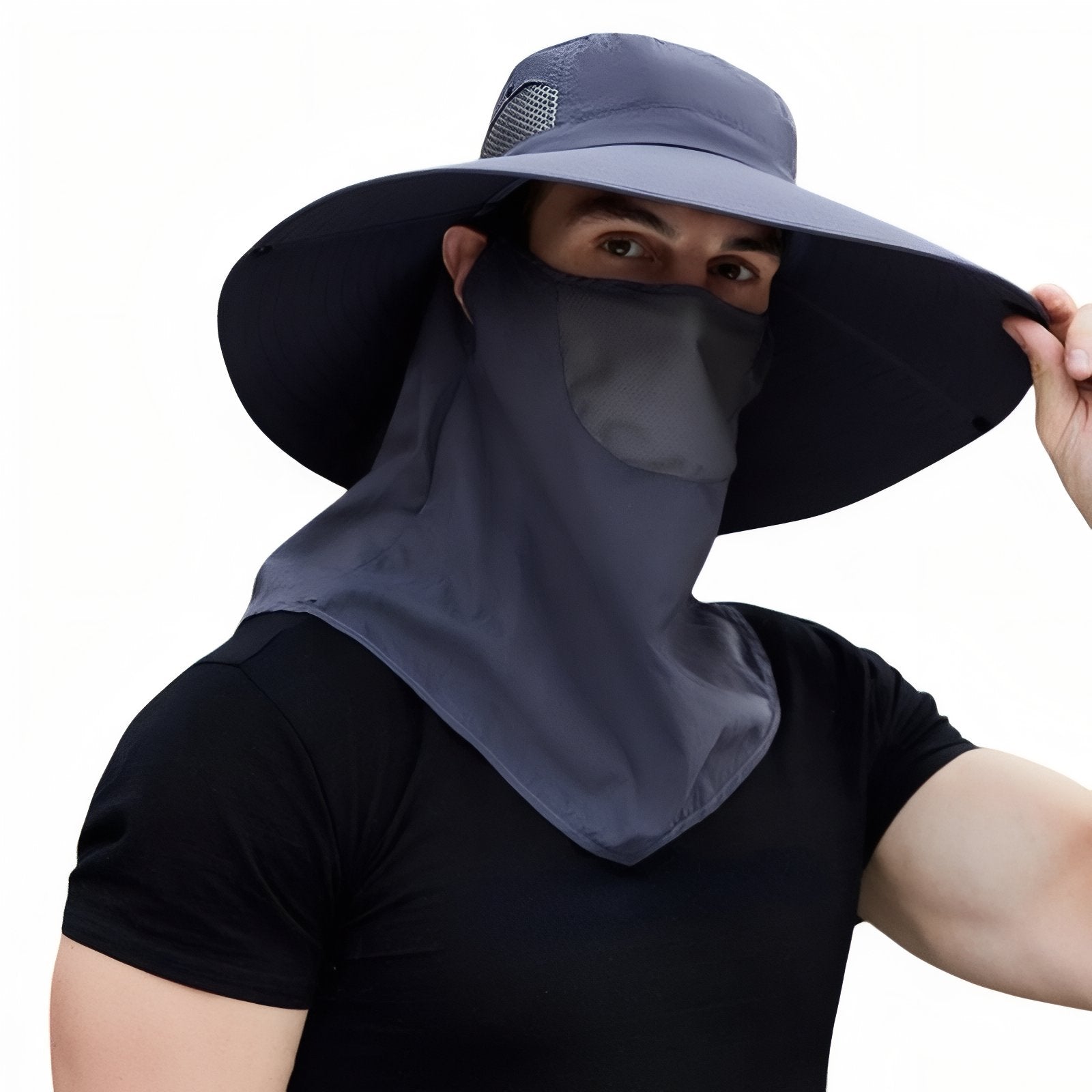 Chapeau Randonnée Anti-UV Homme - Bleu Marine - Avec protection cou & visage