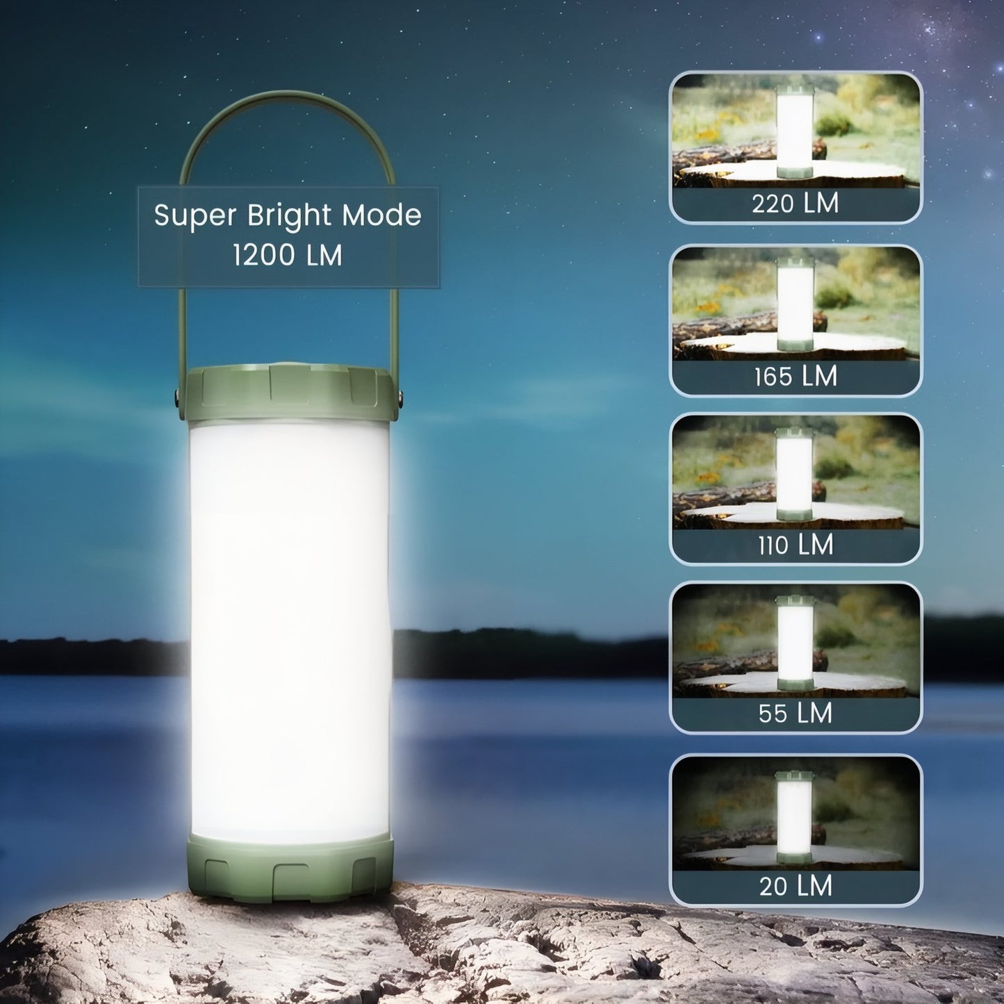 Lanterne Puissante Rechargeable 106 Leds mode super lumineux - Blanc et Vert Olive