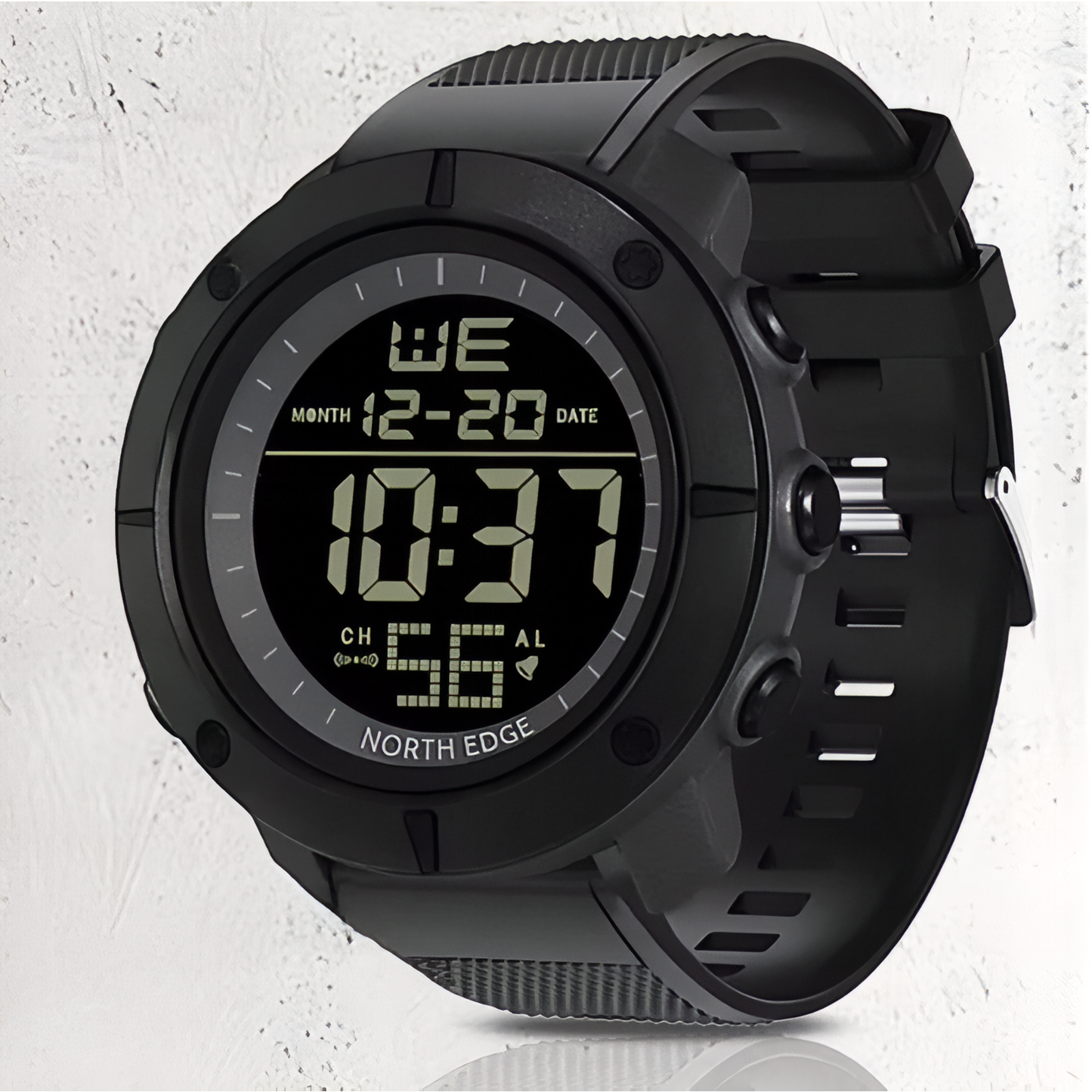 Montre Homme Randonnée gros plan cadran numérique - Noir Mat - Noir et Vert Olive