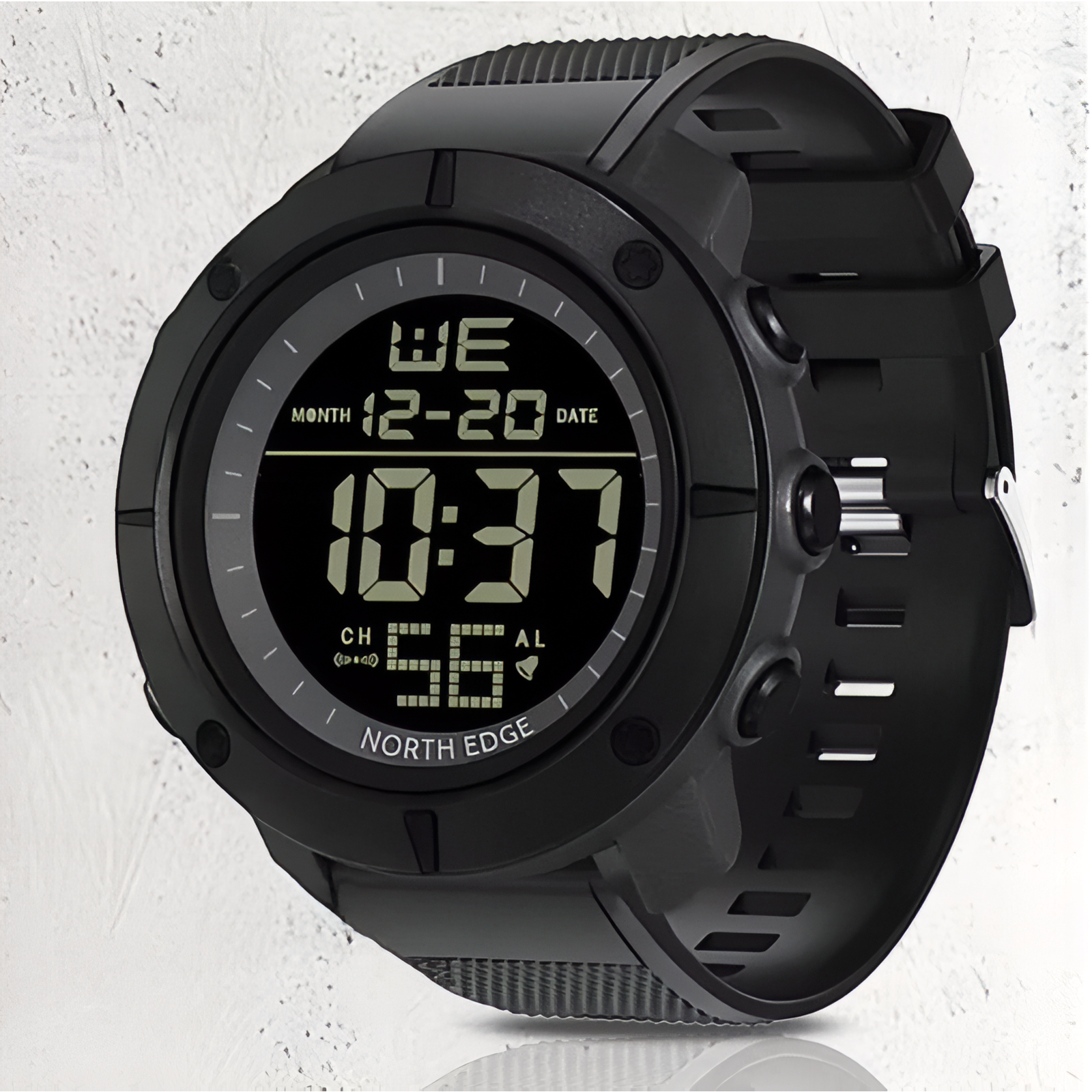 Montre Homme Randonnée gros plan cadran numérique - Noir Mat - Noir et Vert Olive