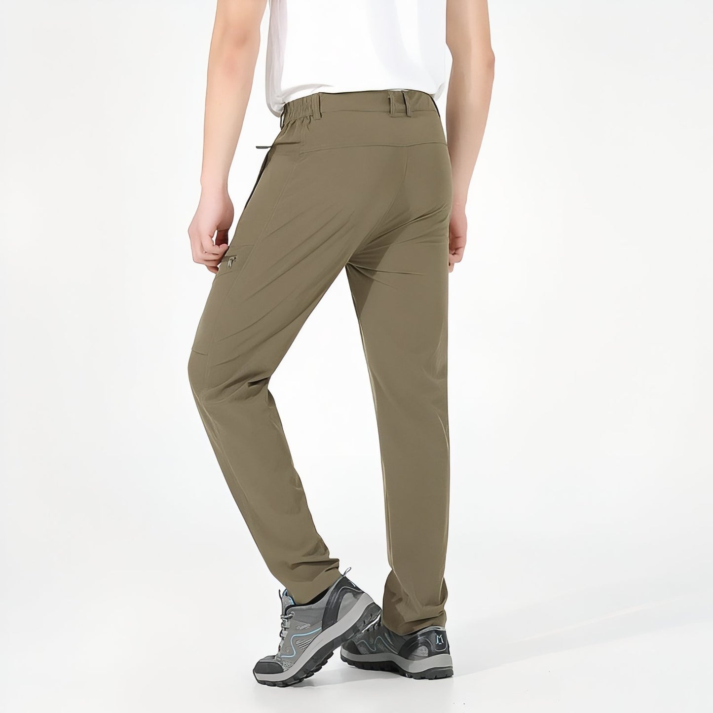 Pantalon Homme Randonnée Été portée de dos - Olive - Beige Clair - Noir - Gris Clair