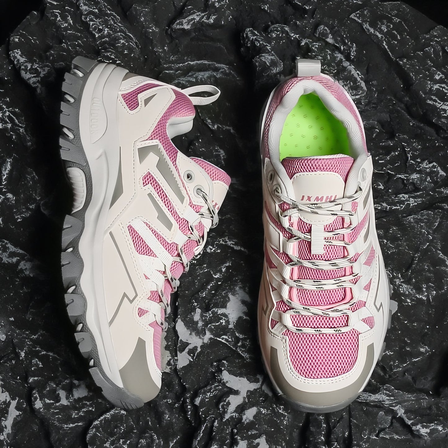 Chaussure Randonnée Femme Basse vue de dessus - Rose et Gris - Beige et Corail