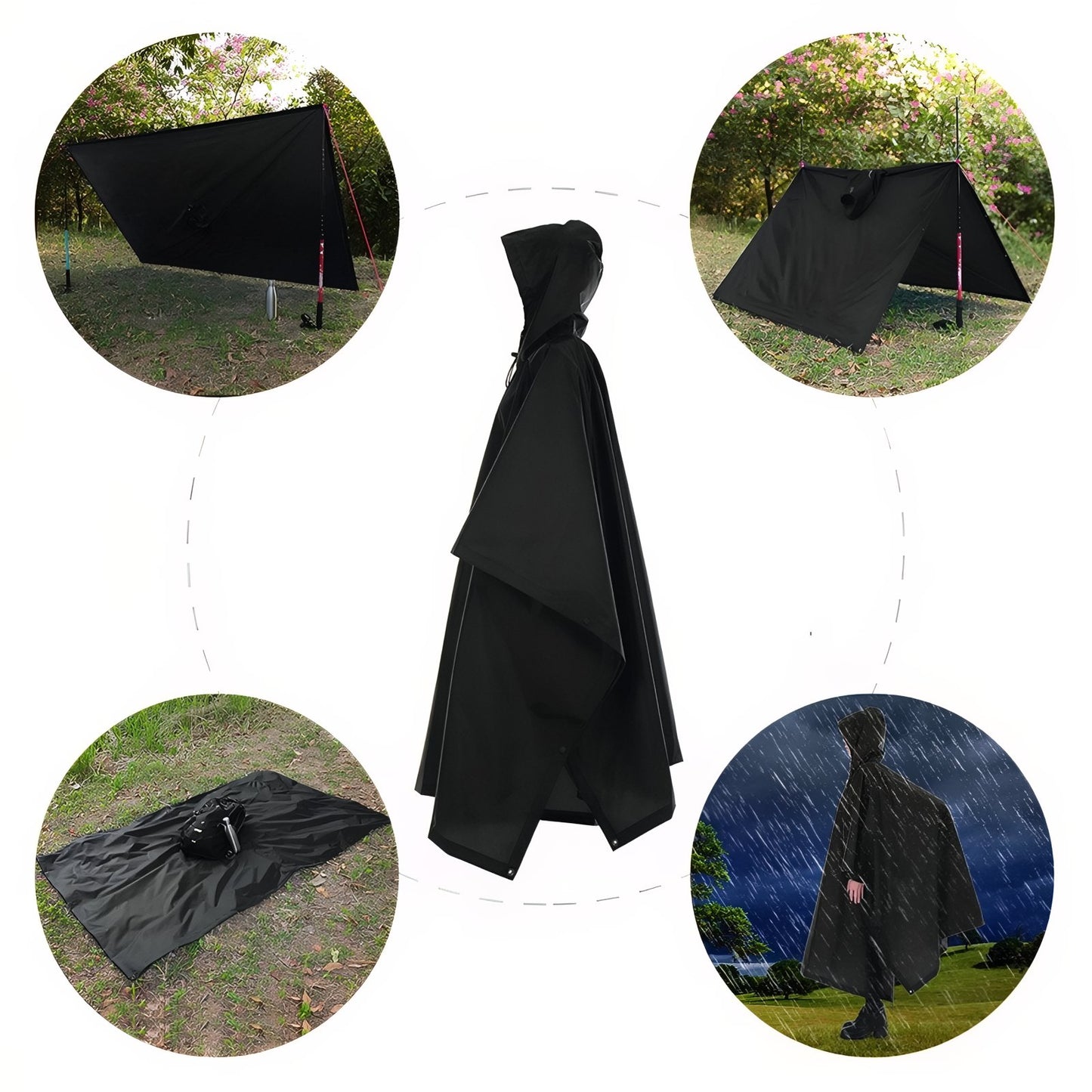 Poncho Imperméable de Randonnée mise en situation extérieure - Noir - Vert Camouflage - Gris Foncé