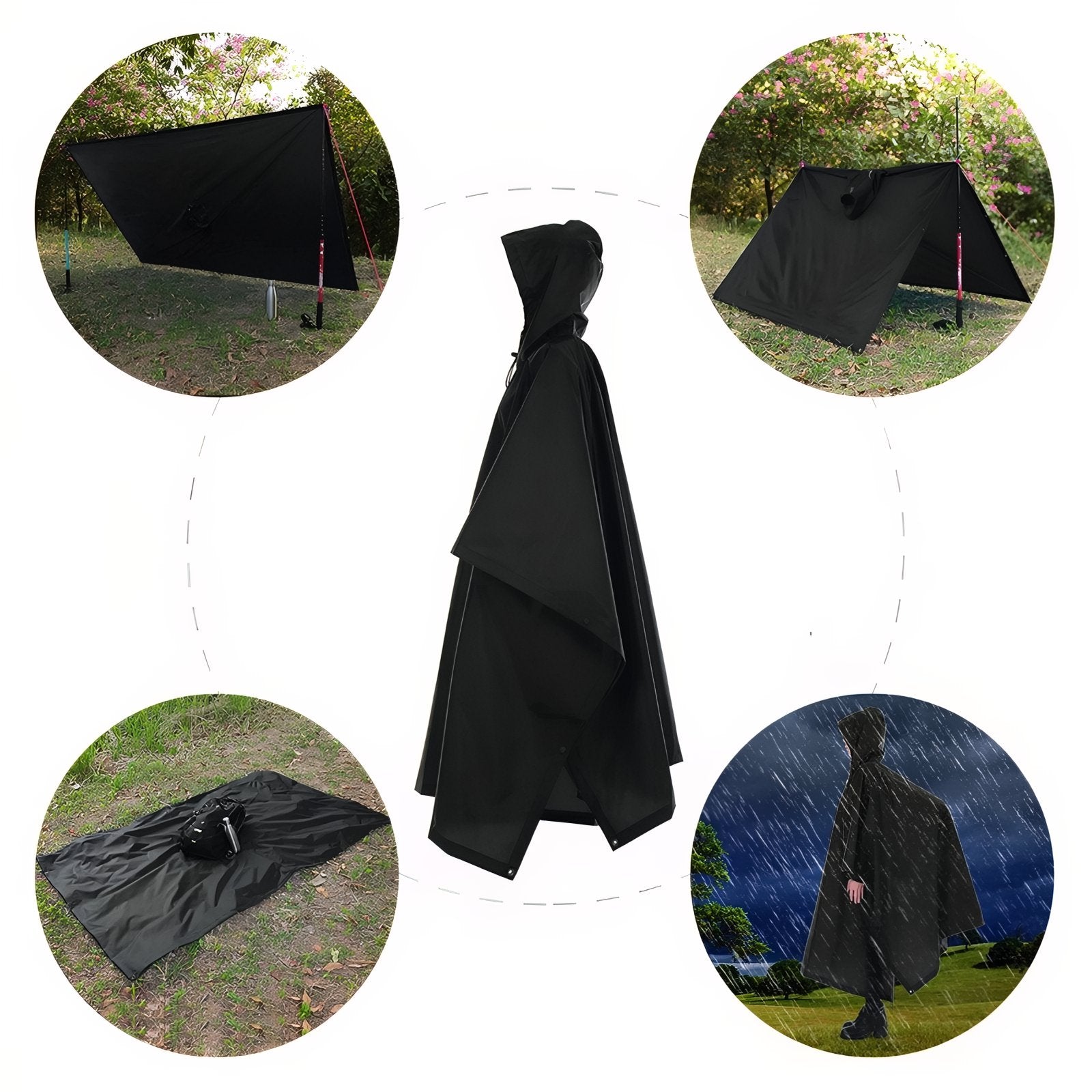 Poncho Imperméable de Randonnée mise en situation extérieure - Noir - Vert Camouflage - Gris Foncé