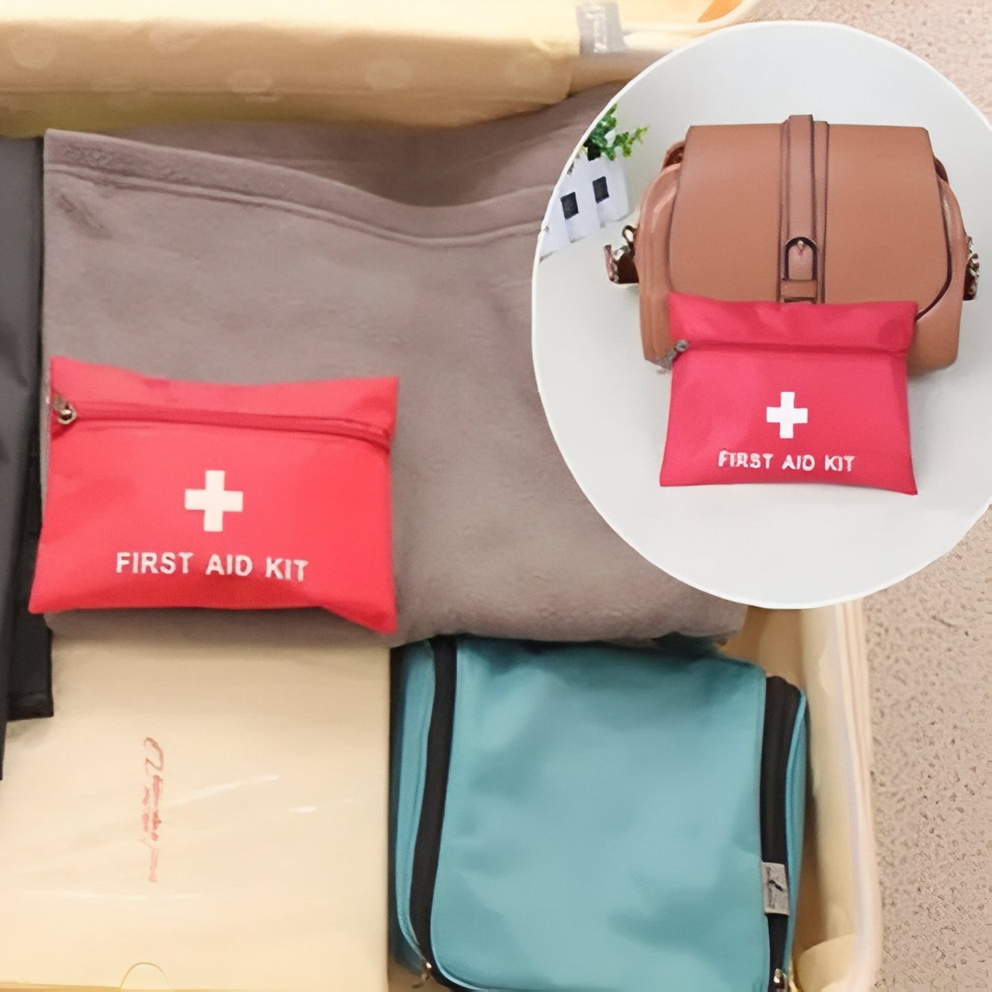 Trousse De Secours Légère 50pcs mise en situation - Rouge Cerise - Bleu