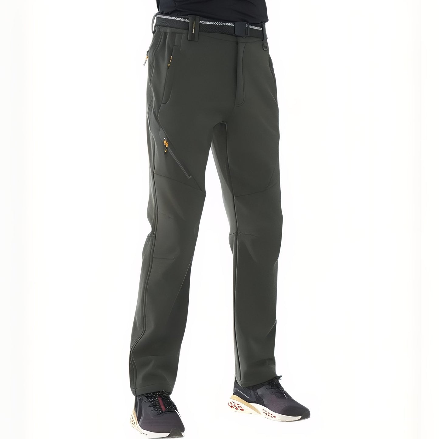 Pantalon Randonnée Doublé Polaire Homme portée par un homme - Vert Foncé - Noir Profond - Gris Anthracite