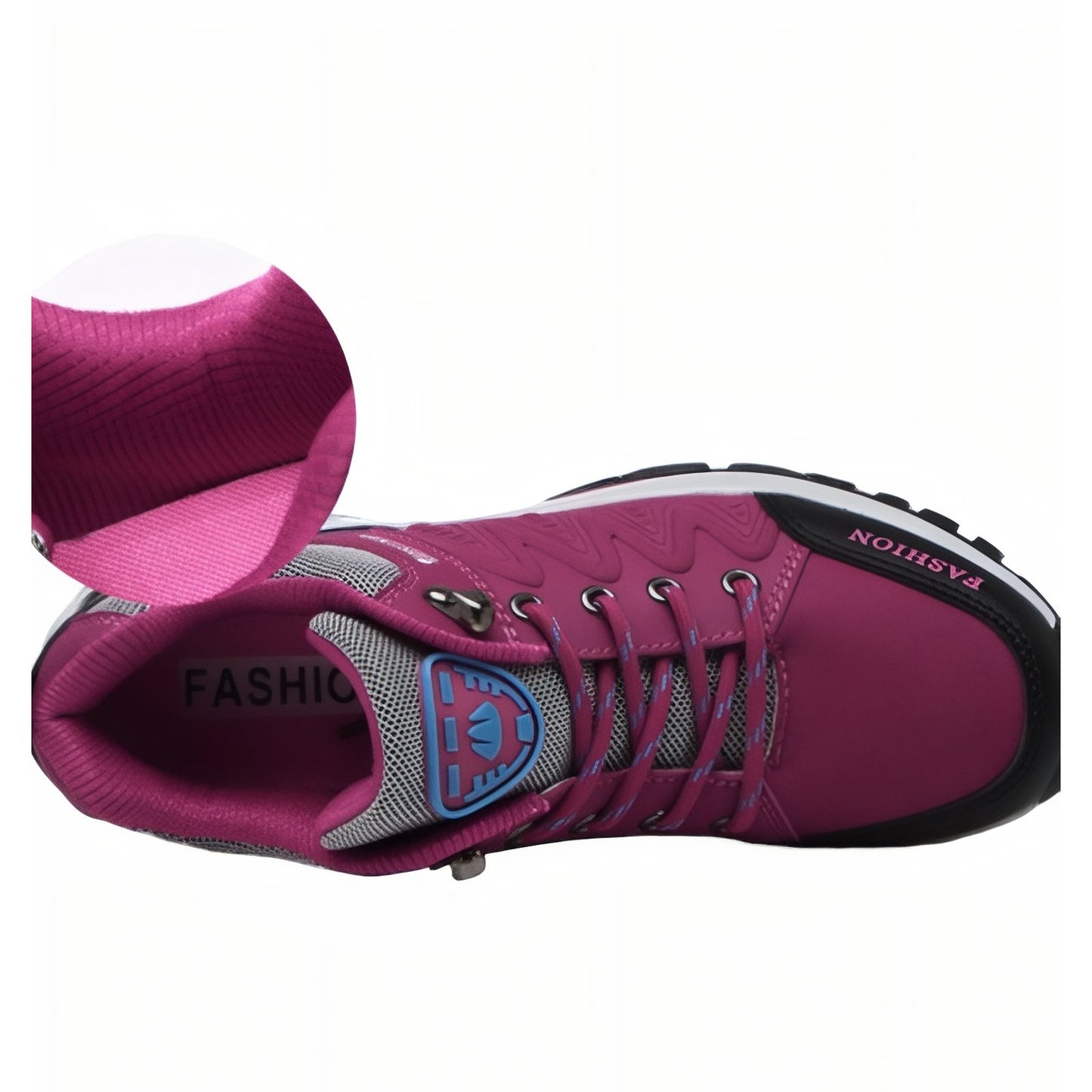 Basket Confortable Marche Femme gros plan matière intérieure - Violet Fuchsia - Noir et Rose - Rose et Noir