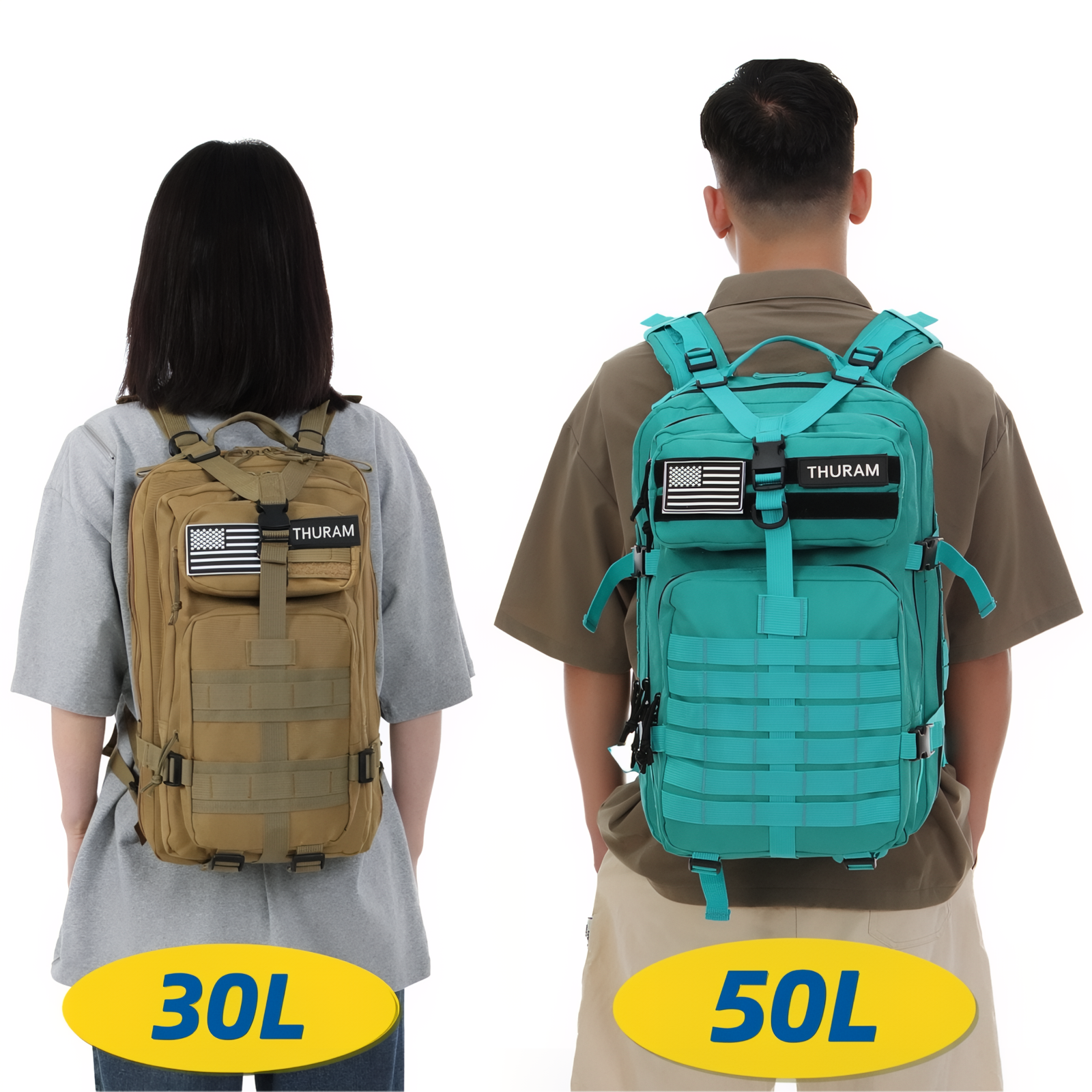 Sac à Dos Militaire Imperméable 30L/50L deux tailles portées - Noir Camouflage (50L) - Noir Camouflage (30L) - Vert Olive (50L) - Vert Olive (30L) - Bleu Marine (50L) - Rose (50L) - Beige (50L) - Beige (30L) - Vert Camouflage (50L) - Vert Camouflage (30L) - Noir (50L) - Noir (30L) - Gris Camouflage (50L) - Gris Camouflage (30L) - Turquoise (50L) - Rouge (50L) - Blanc (50L)
