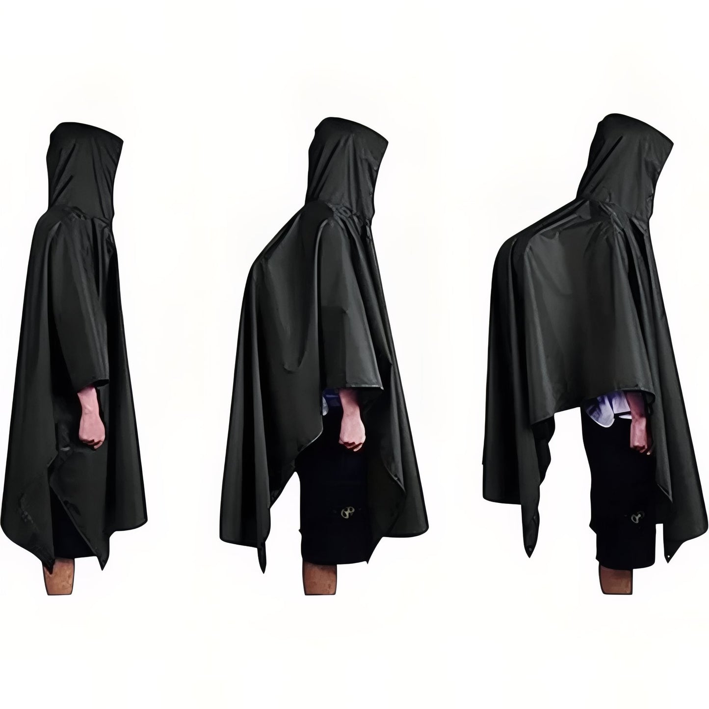Poncho Pluie Randonnée vue latérale multiple - Noir - Noir (avec poche du milieu) - Vert Olive (avec poche du milieu) - Vert Olive