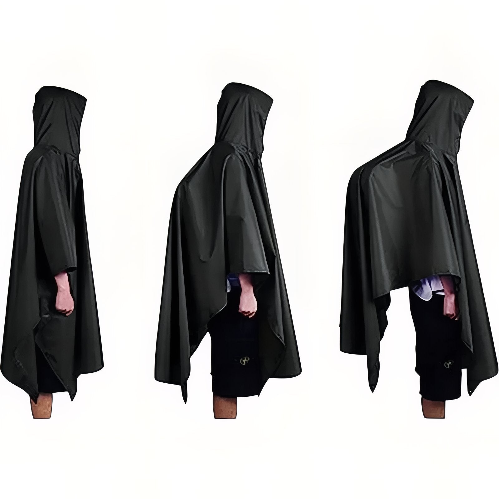 Poncho Pluie Randonnée vue latérale multiple - Noir - Noir (avec poche du milieu) - Vert Olive (avec poche du milieu) - Vert Olive