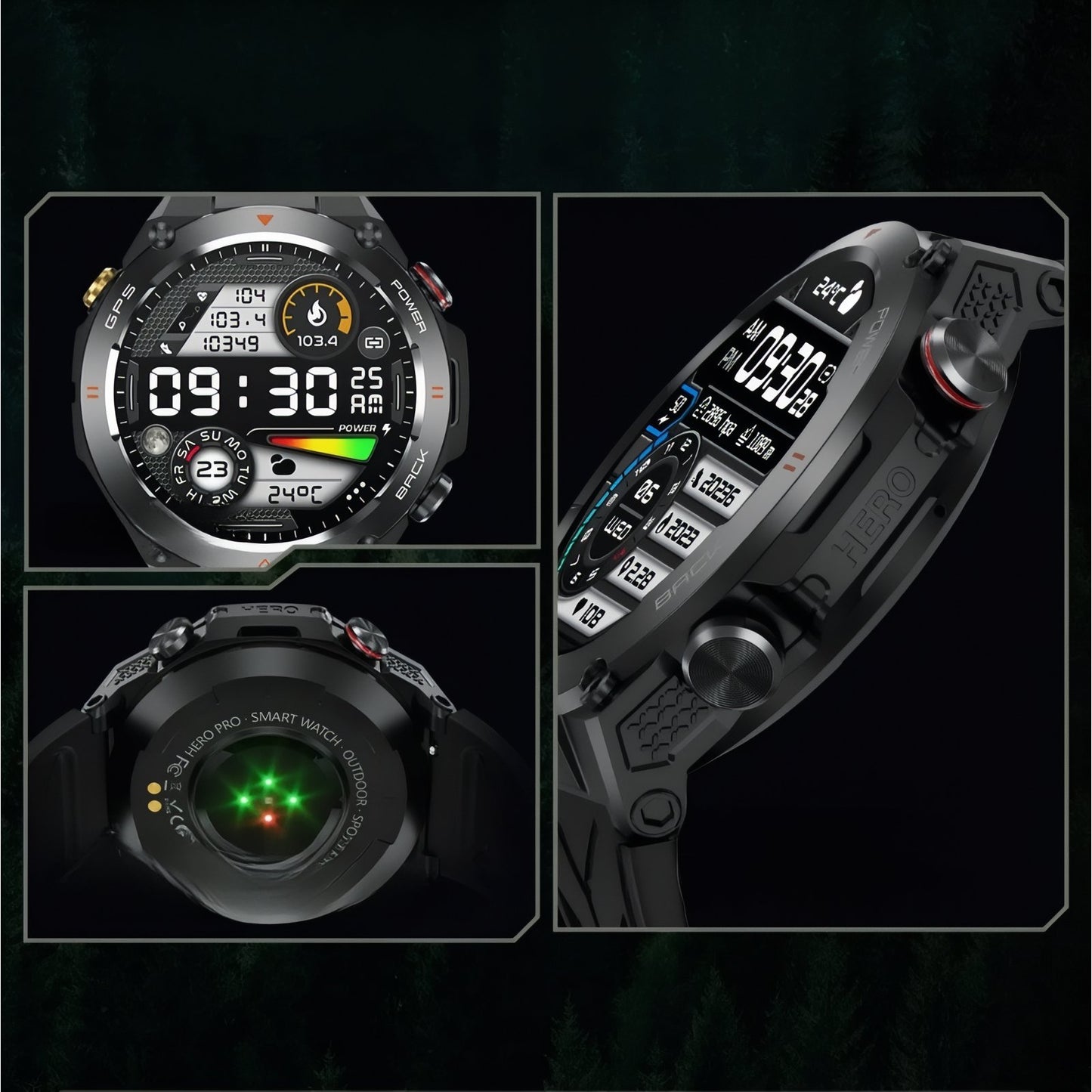 Montre GPS Pour Randonnée Pédestre gros plan affichage numérique - Noir - Camouflage
