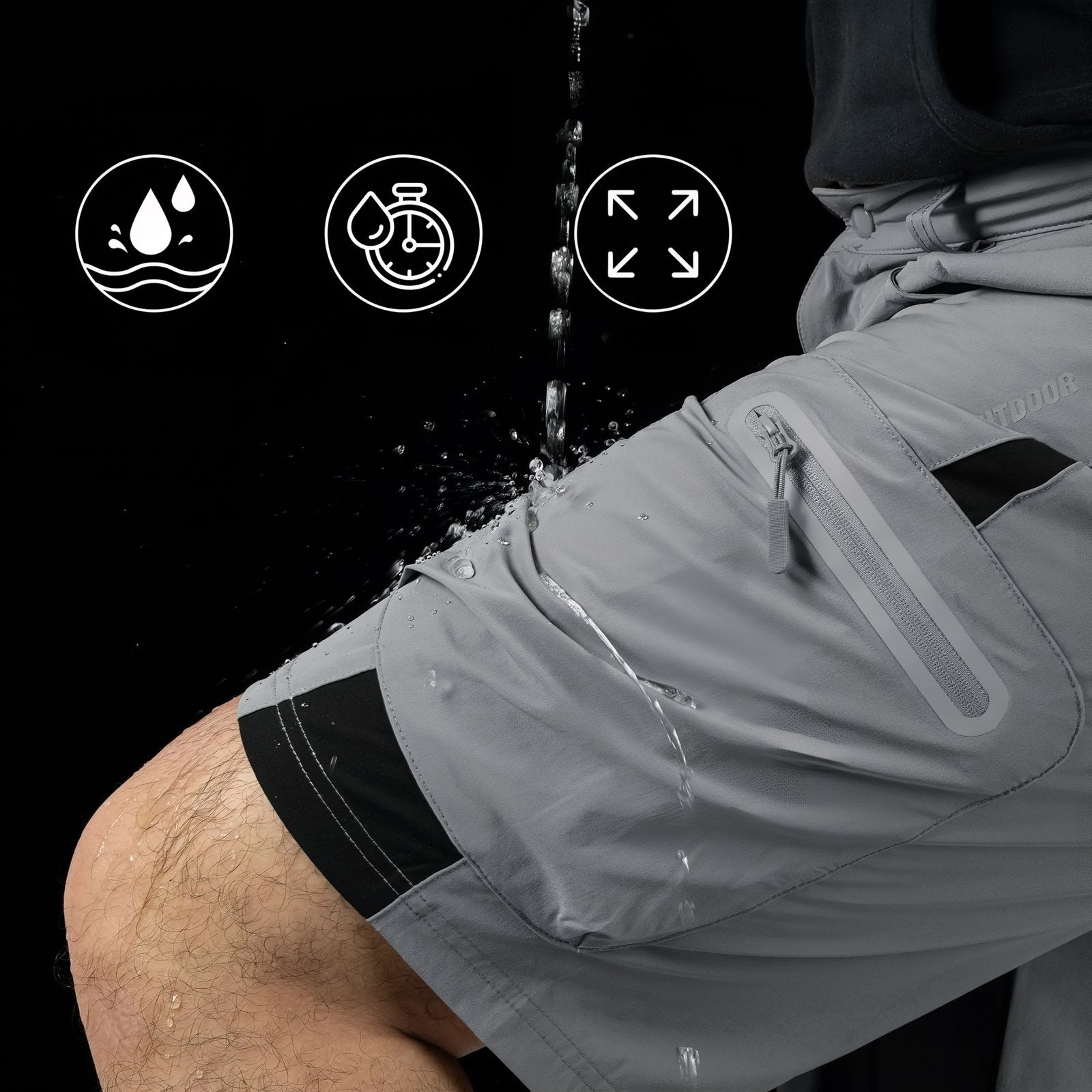 Short de Randonnée Homme Imperméable gros plan sur la matière - Bleu Cobalt - Beige - Vert Foncé - Gris Foncé - Gris Clair - Noir - Bleu Marine - Vert Fluo - Vert Menthe - Orange - Blanc - Rouge - Bleu - Bleu Ciel - Turquoise - Vert d'Eau