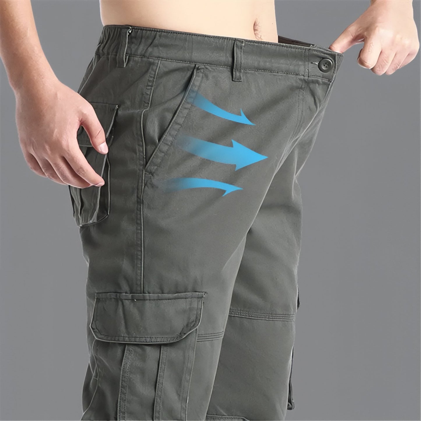 Pantalon Cargo Randonnée Homme gros plan poche latérale - Beige Clair - Vert Armée - Beige Olive - Gris Foncé - Noir Profond
