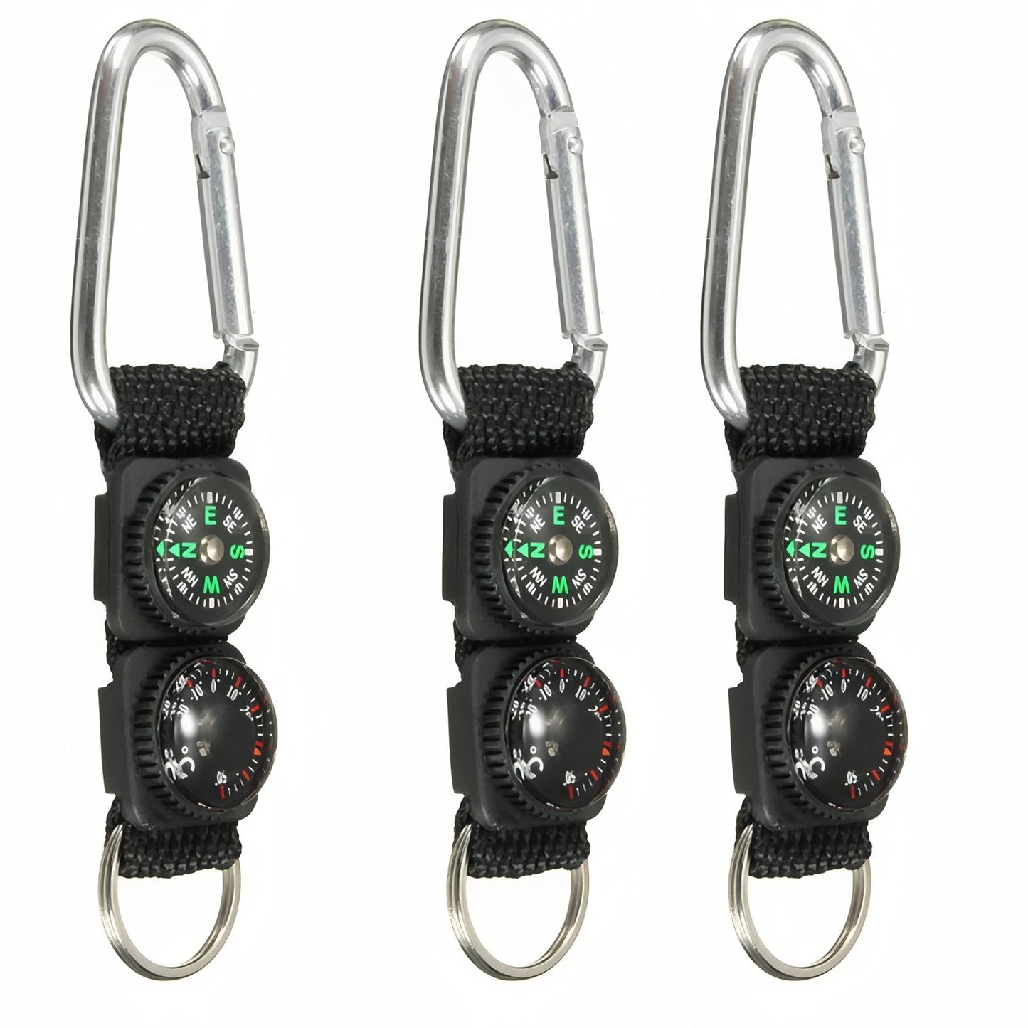 Porte-Clé Boussole Et Thermomètre trois articles alignés - Noir