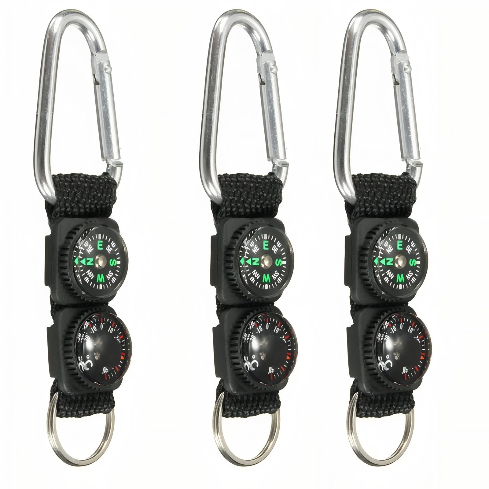 Porte-Clé Boussole Et Thermomètre trois articles alignés - Noir