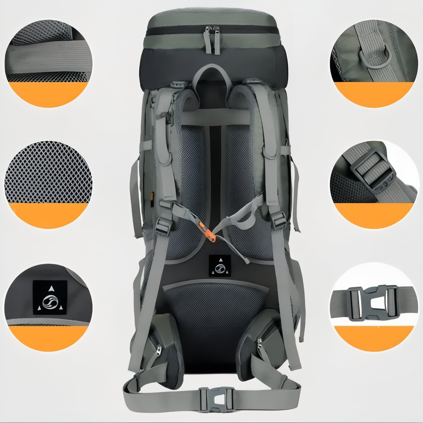 Sac à Dos Imperméable Randonnée 75L gros plan détails sangle - Vert Foncé - Bleu Marine - Bleu Océan - Noir