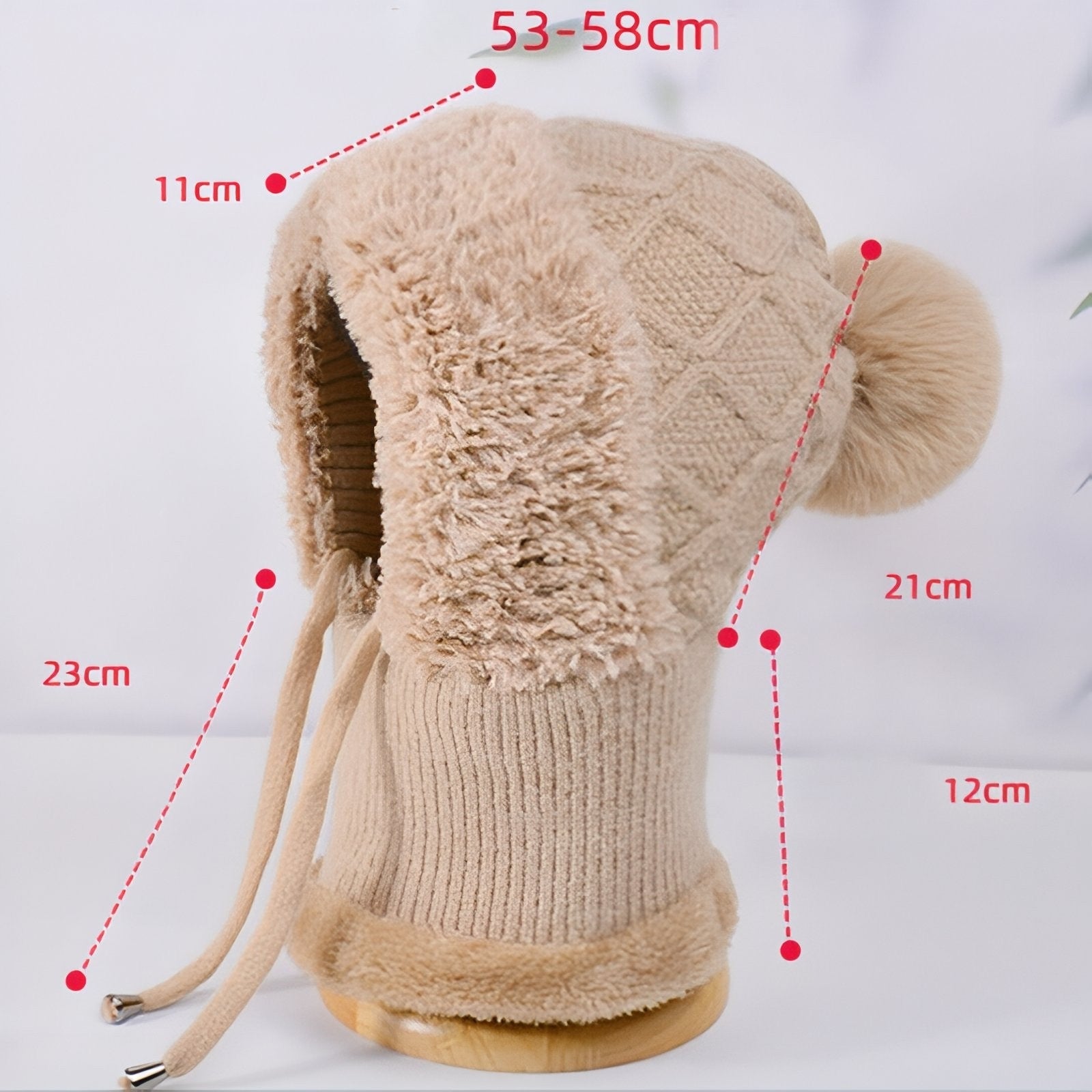 Cagoule Femme Hiver guide des dimensions - Marron - Noir - Blanc Crème - Rose Poudré - Gris Clair - Beige