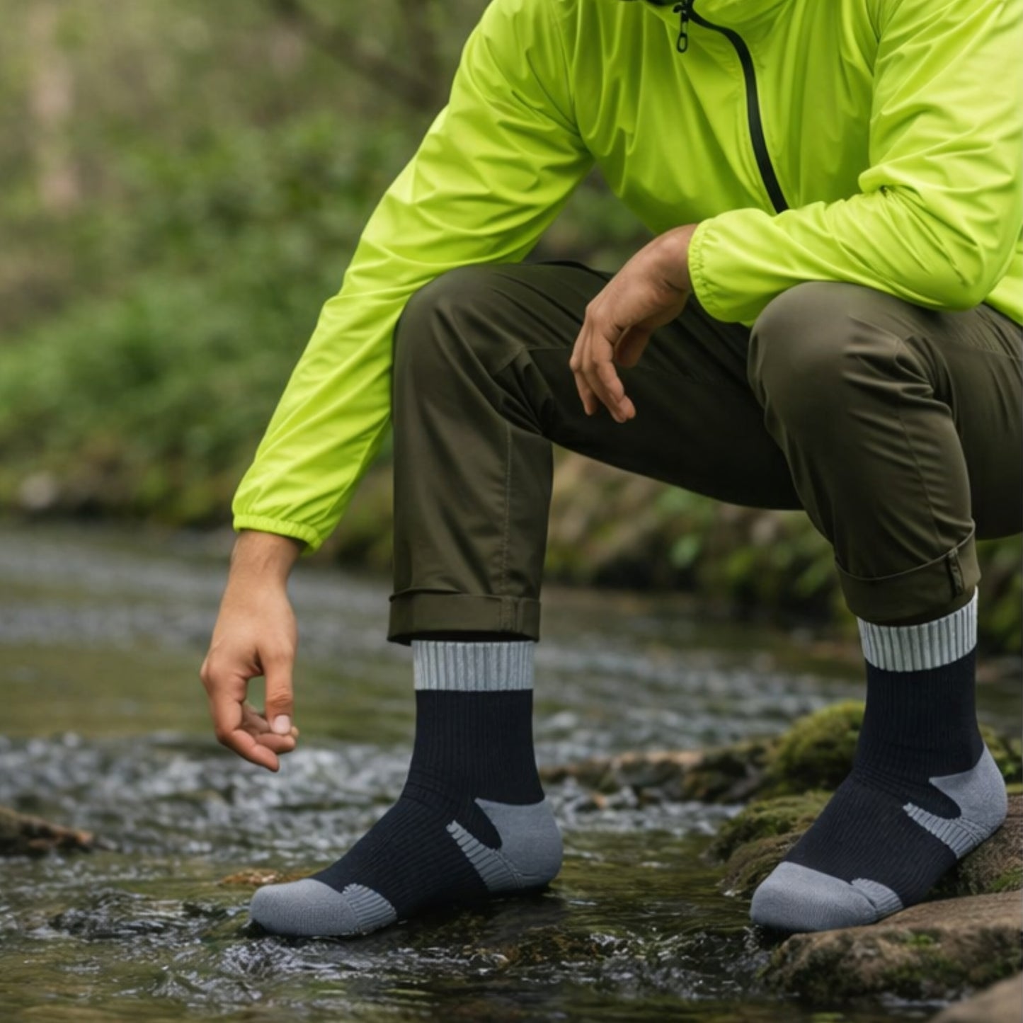Chaussette Imperméable Randonnée portée à la main - Jaune Fluo - Orange - Noir et Gris - Noir Profond - Noir et Bleu Ciel - Bordeaux et Noir