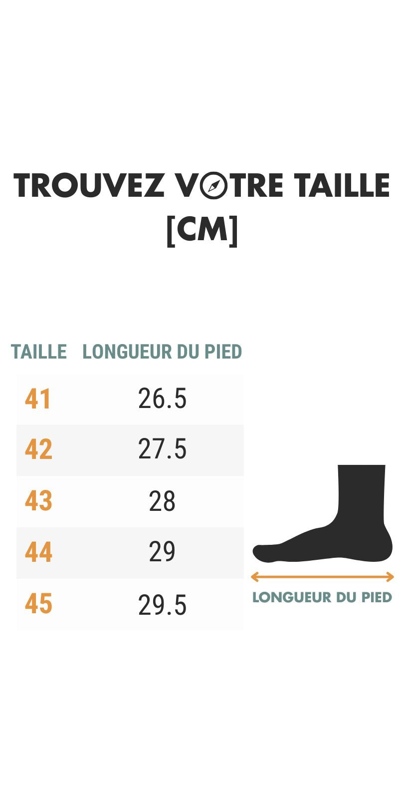 Chaussure Randonnée Montagne Homme guide des dimensions - Marron Foncé - Noir Ébène - Vert Foncé - Gris