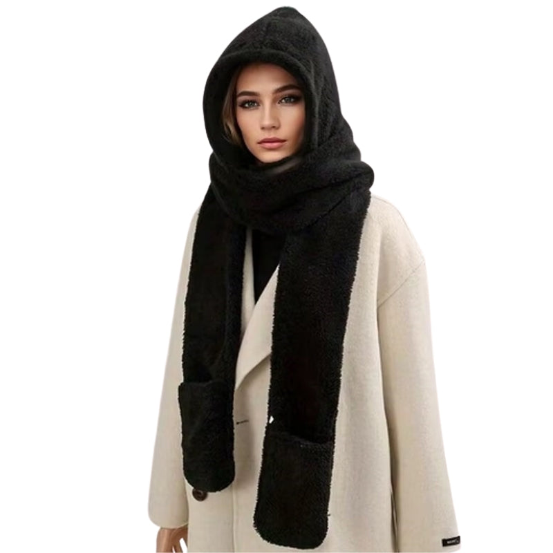 Capuche Echarpe Polaire Femme - Noir - 220x10cm