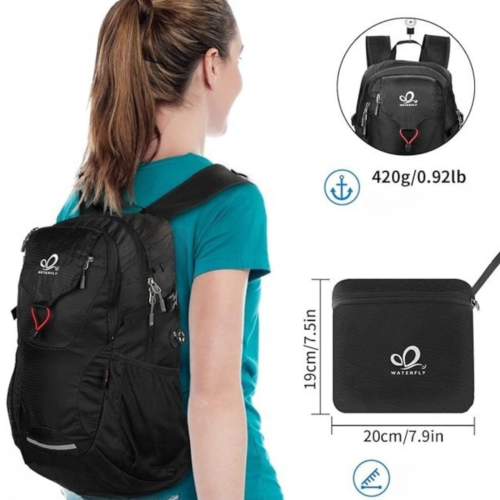 Sac à Dos Randonnée 30L Ultra Léger portée à l'épaule - Bleu Marine et Noir - Bleu Marine et Gris Foncé - Vert Émeraude et Bleu Marine - Noir et Rouge