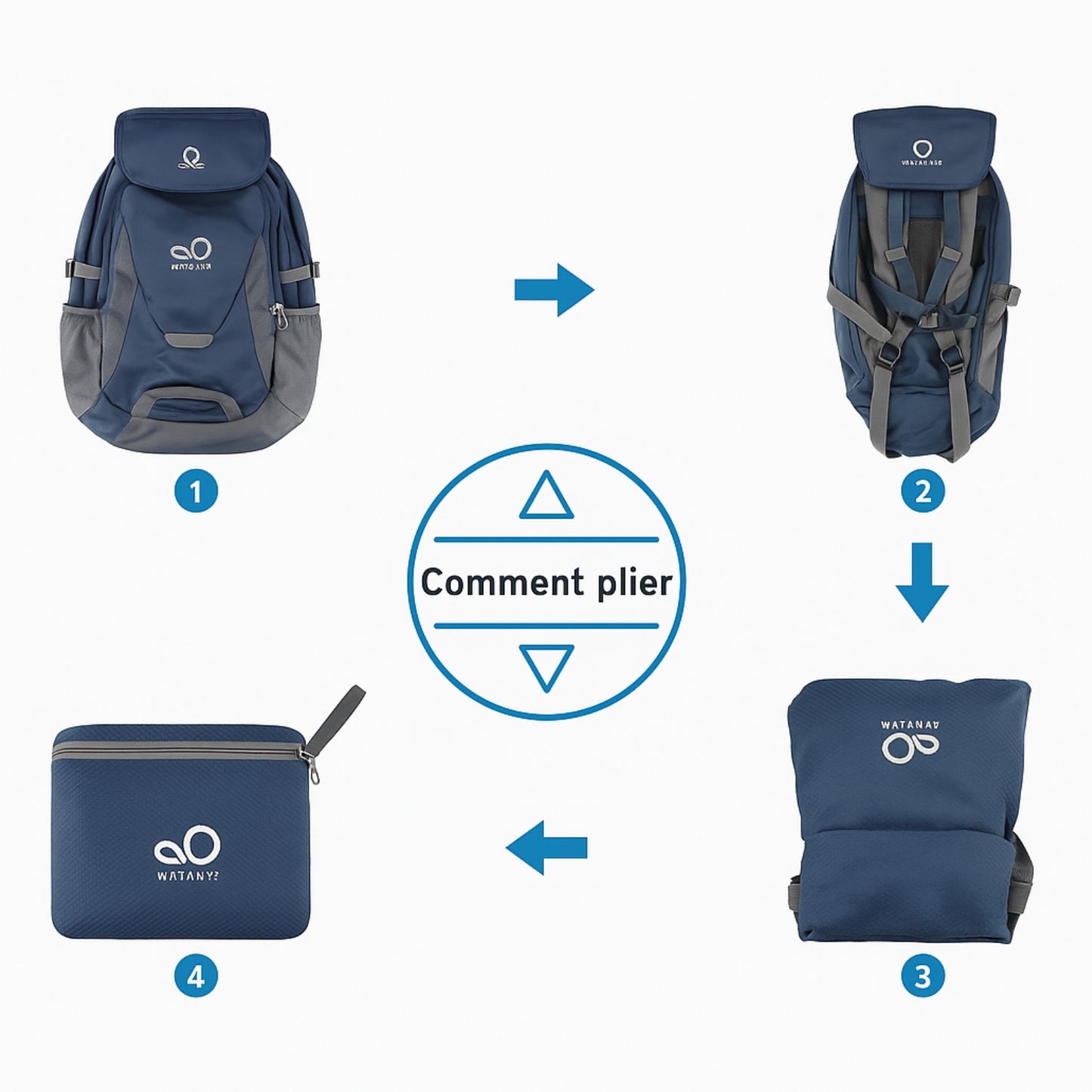 Sac à Dos Randonnée 30L Ultra Léger guide de pliage - Bleu Marine et Noir - Bleu Marine et Gris Foncé - Vert Émeraude et Bleu Marine - Noir et Rouge