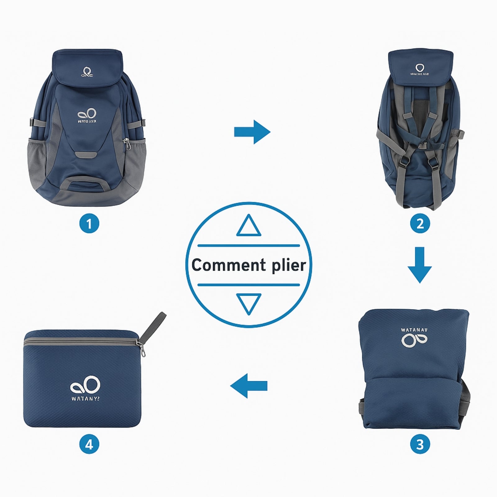 Sac à Dos Randonnée 30L Ultra Léger guide de pliage - Bleu Marine et Noir - Bleu Marine et Gris Foncé - Vert Émeraude et Bleu Marine - Noir et Rouge
