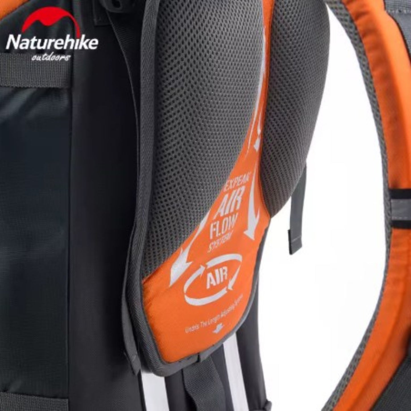 Sac à Dos Randonnée Pro Homme 75L gros plan partie arrière - Orange - Noir - Bleu