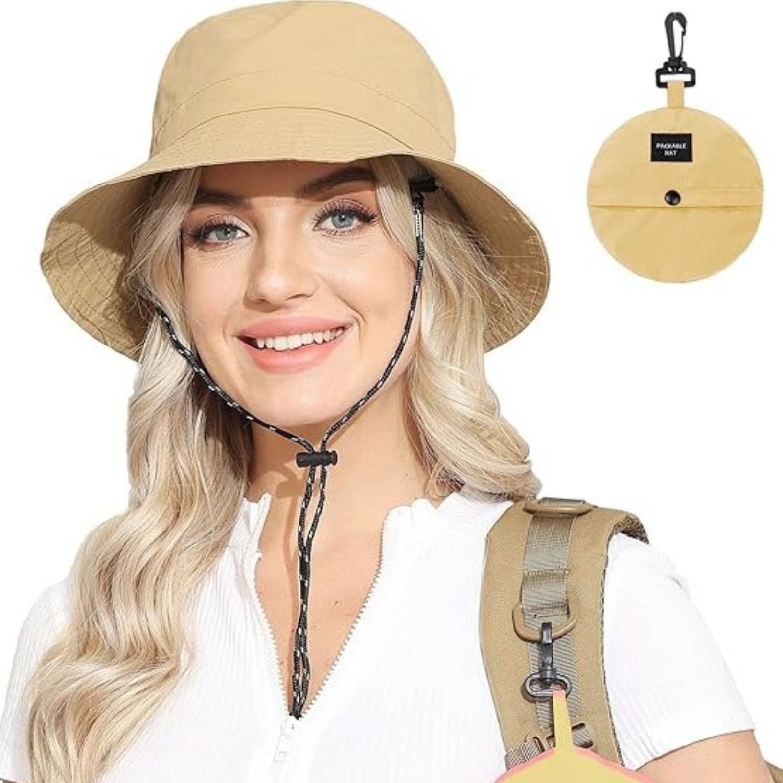 Chapeau Femme Été Randonnée portée à la main - Beige - Vert Olive - Rose - Noir - Gris Foncé - Bleu Marine - Terracotta