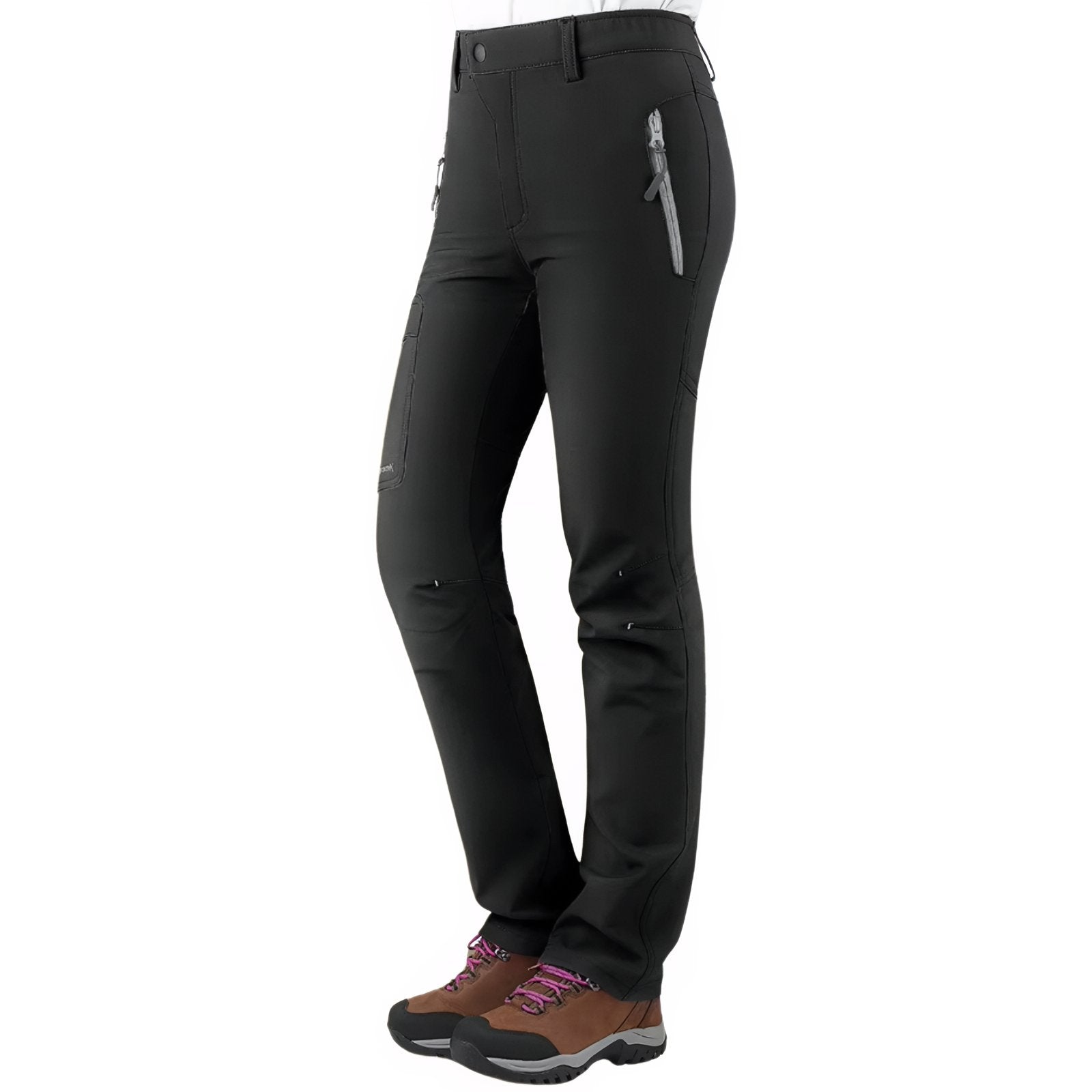 Pantalon Randonnée Doublé Polaire Femme portée sur mannequin - Noir - Gris