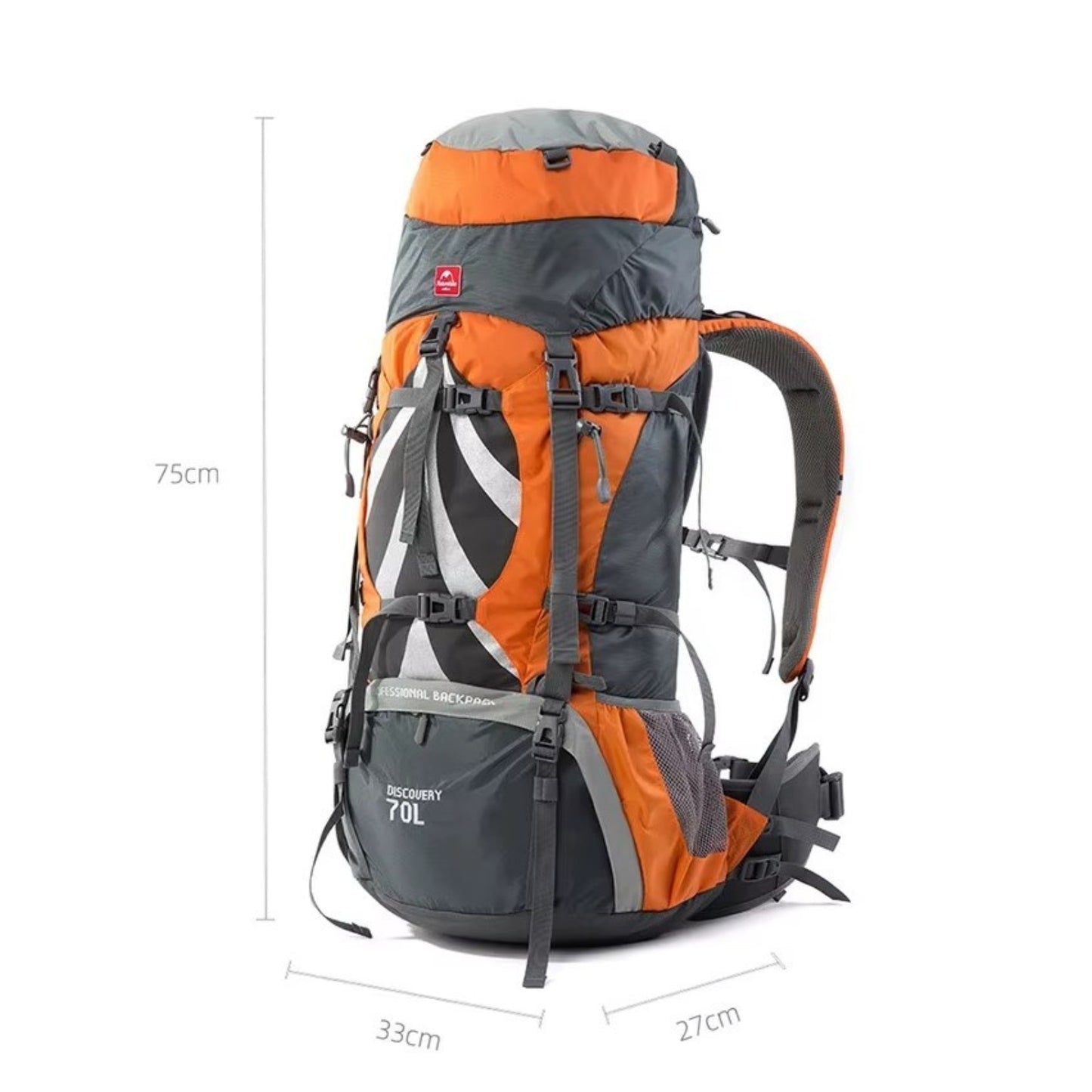 Sac à Dos Randonnée Pro Homme 75L guide des dimensions - Orange - Noir - Bleu