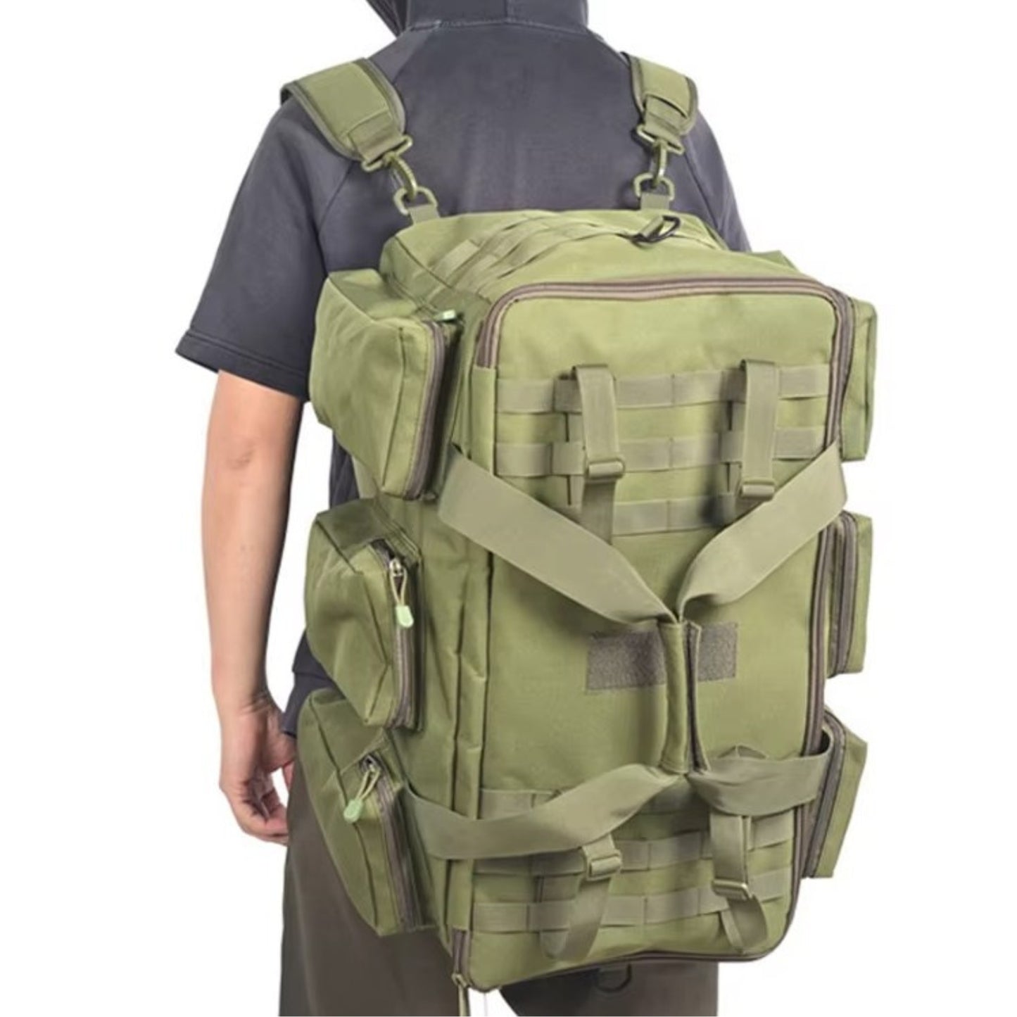 Sac De Transport Militaire 55L portée sur le dos - Camel - Vert Olive - Noir