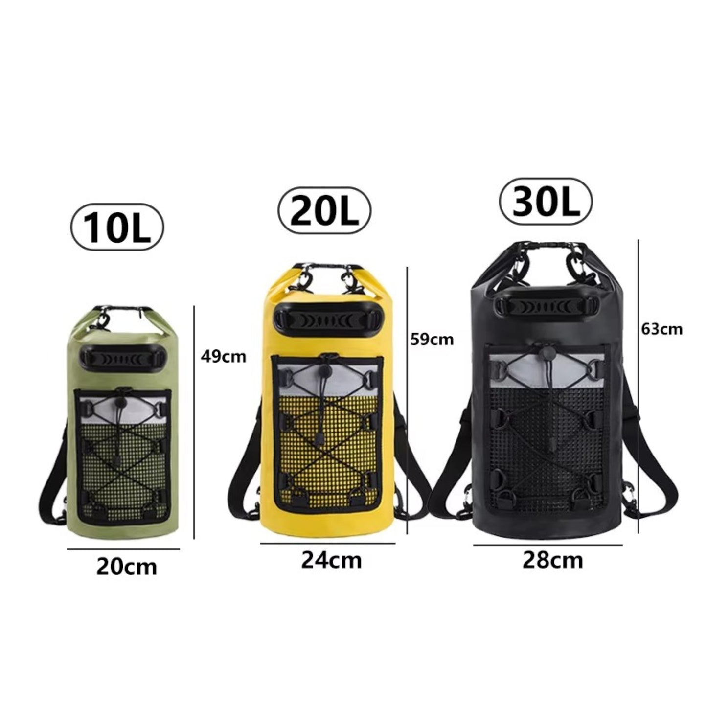 Sac Étanche Pour Randonnée guide des dimensions - Jaune - Vert - Noir