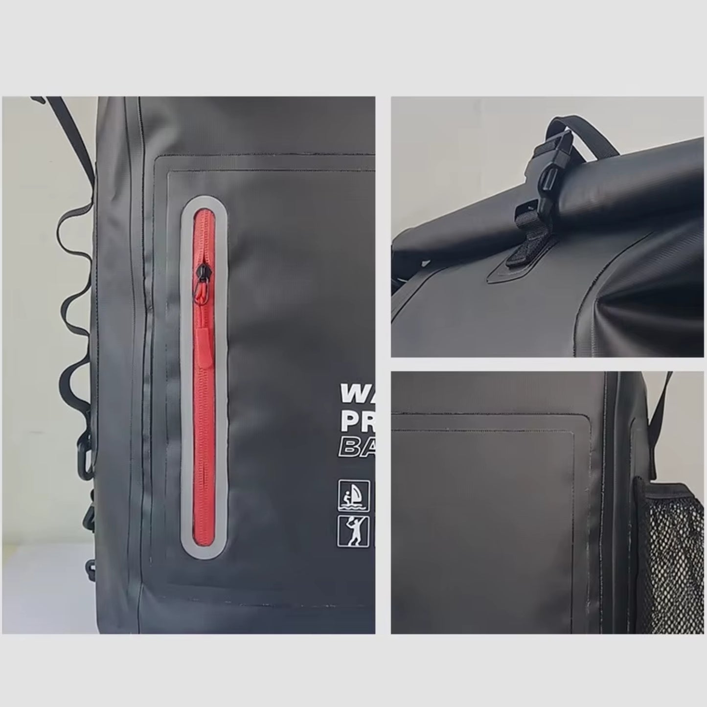 Sac à Dos Étanche Randonnée 30L gros plan fermeture zippée - Jaune - Noir - Vert Olive